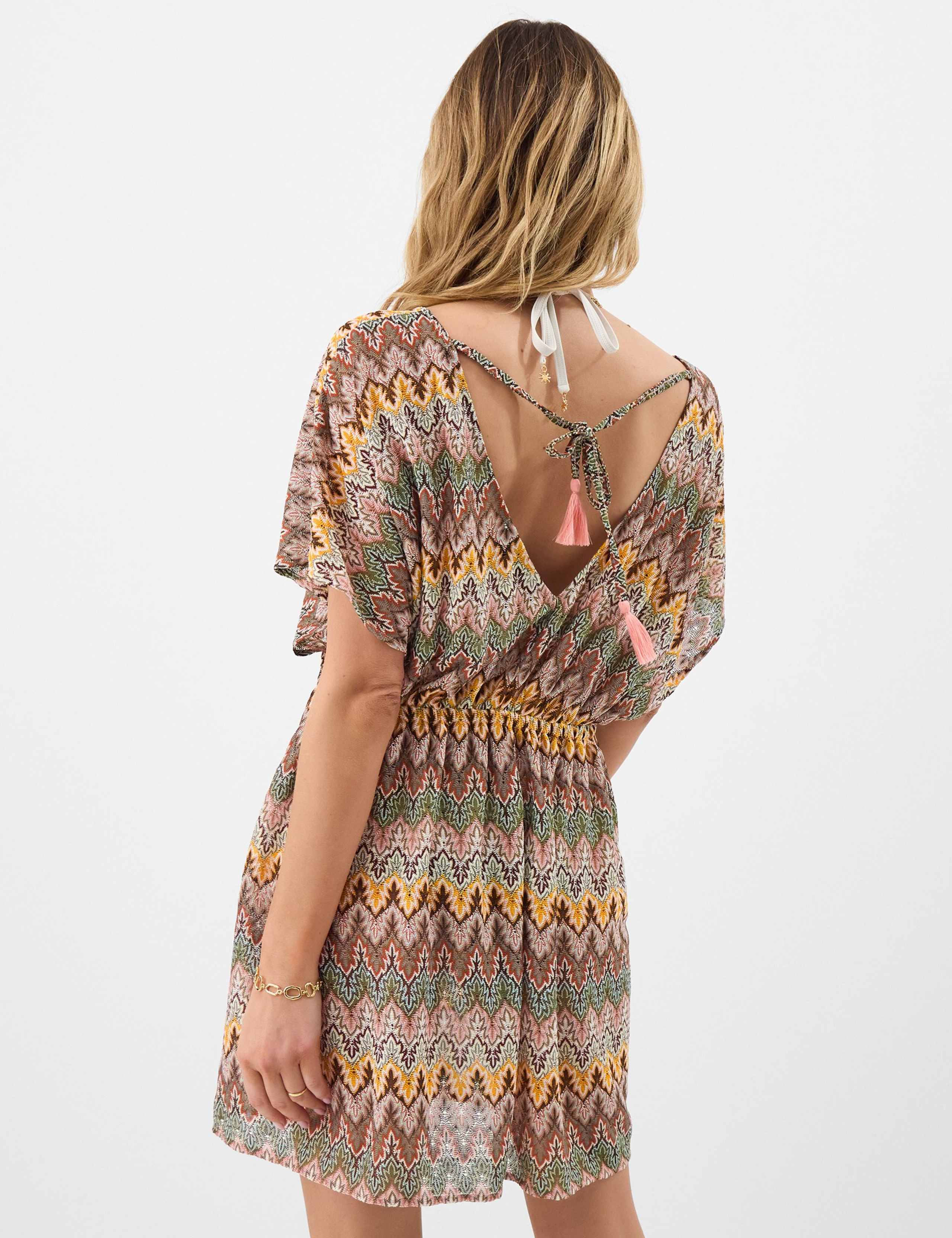 Printed V-Neck Mini Beach Cover Up Kaftan 5 of 5
