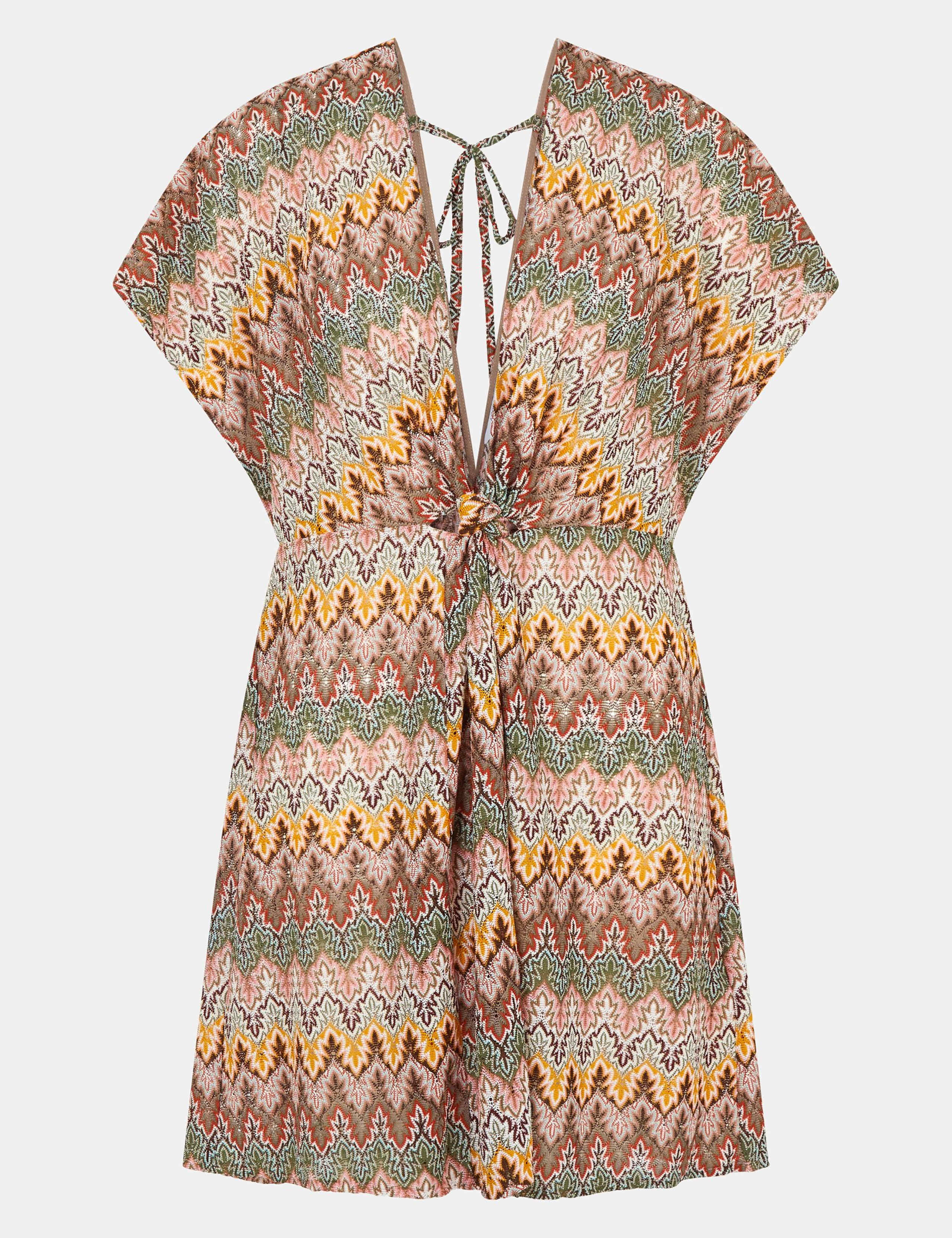 Printed V-Neck Mini Beach Cover Up Kaftan 2 of 5