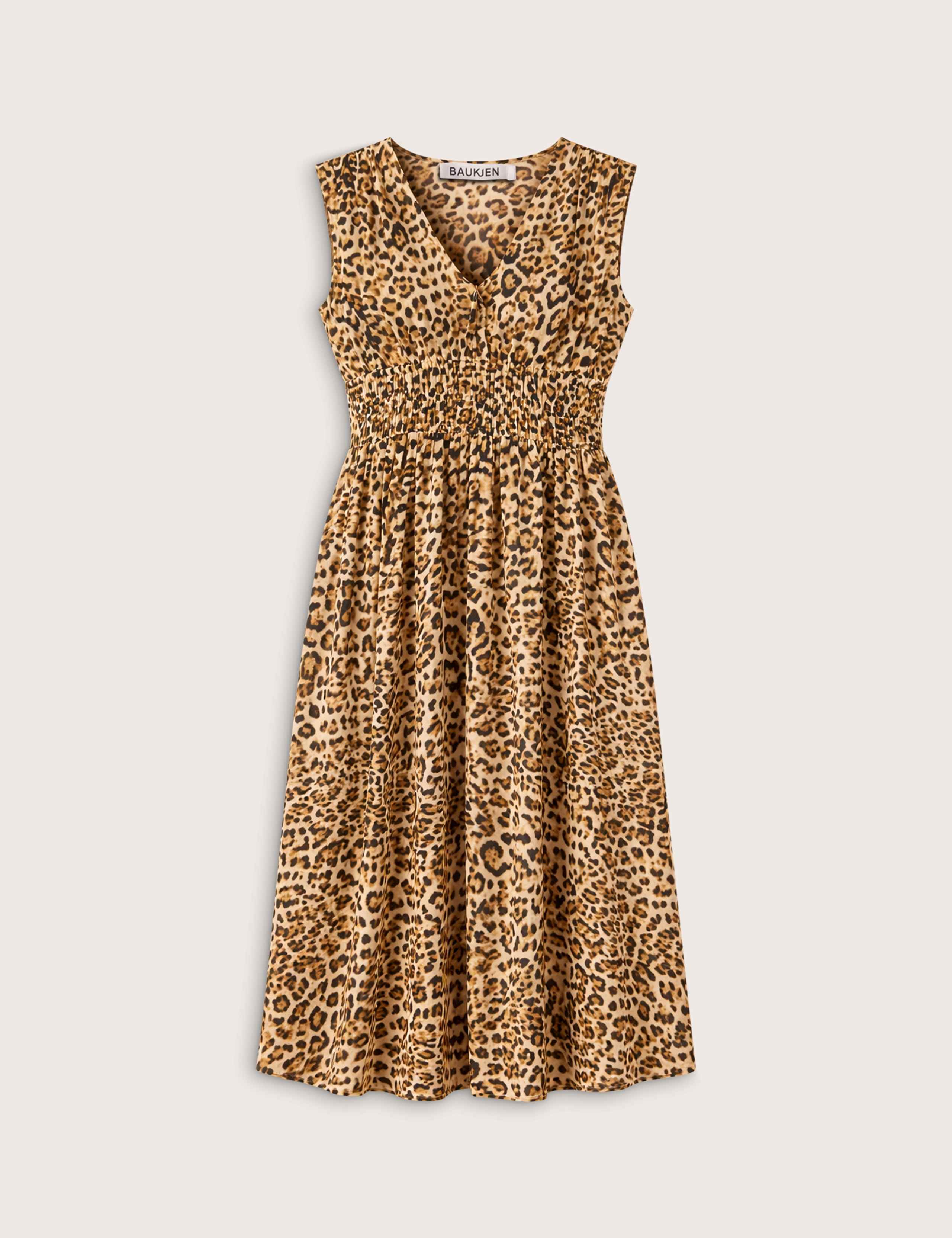 Animal Print V-Neck Midi Waisted Dress 2 of 4