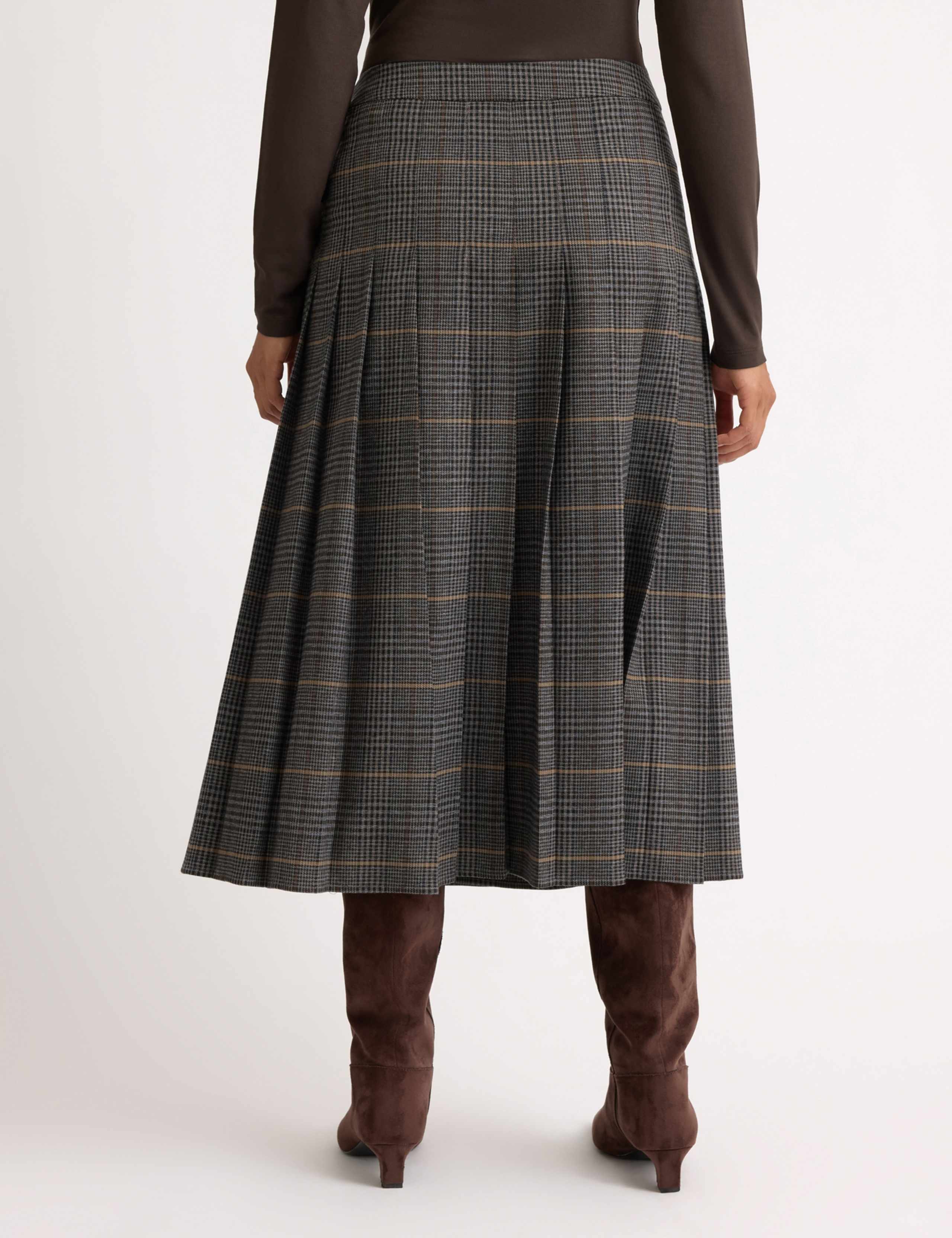 Checked Pleated Midi A-Line Skirt 3 of 4