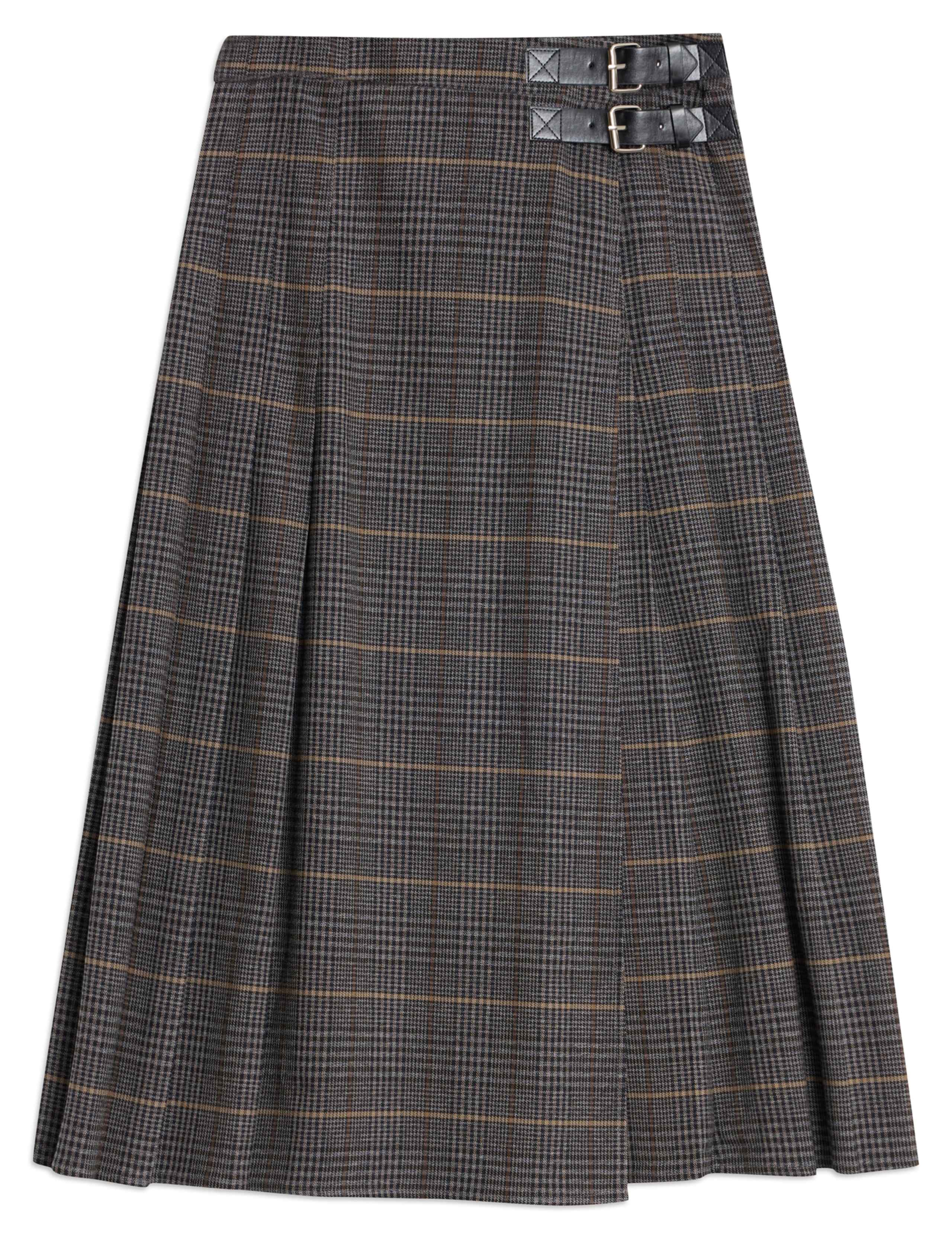 Checked Pleated Midi A-Line Skirt 2 of 4