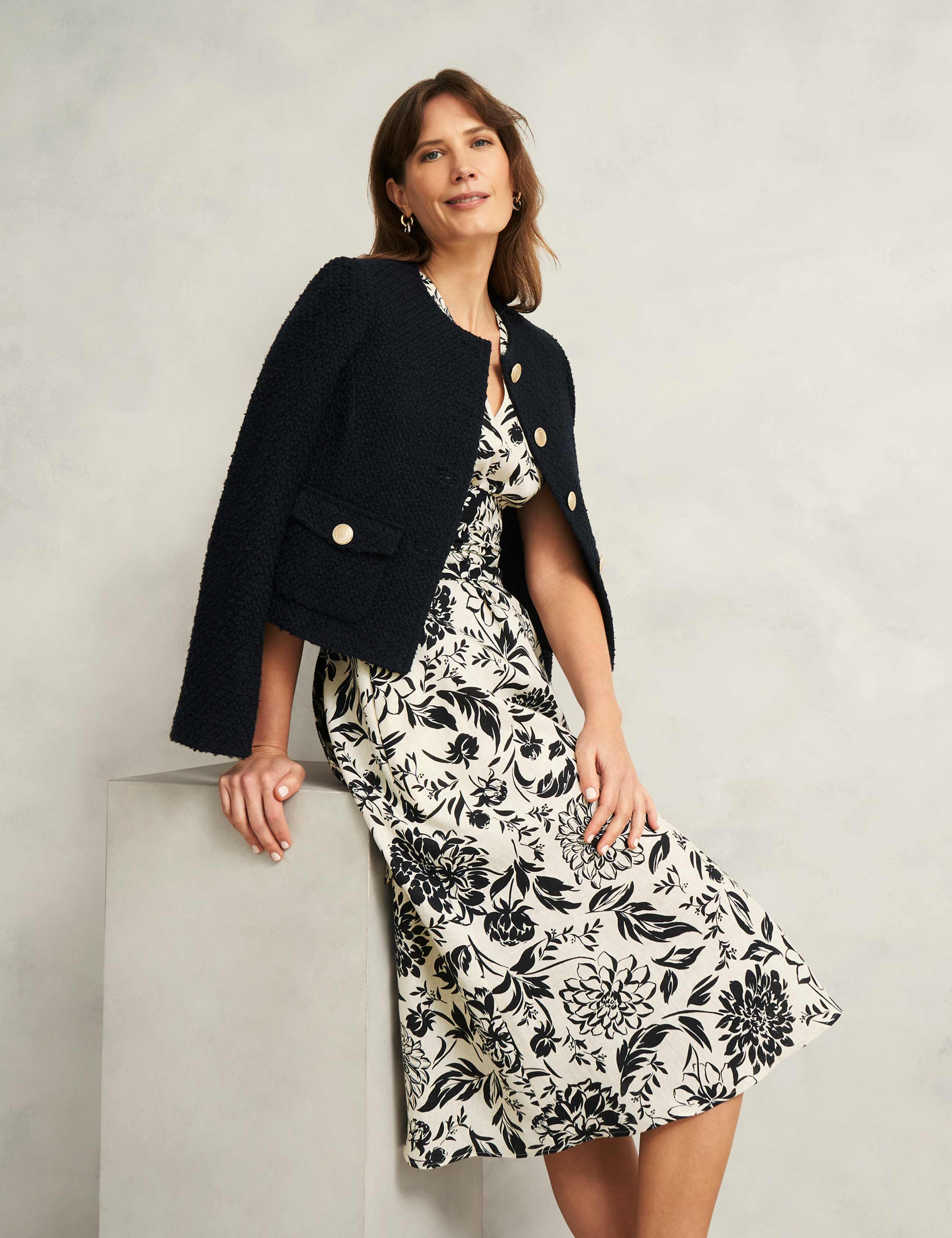 Pure Linen Floral V-Neck Midi Skater Dress 3 of 8