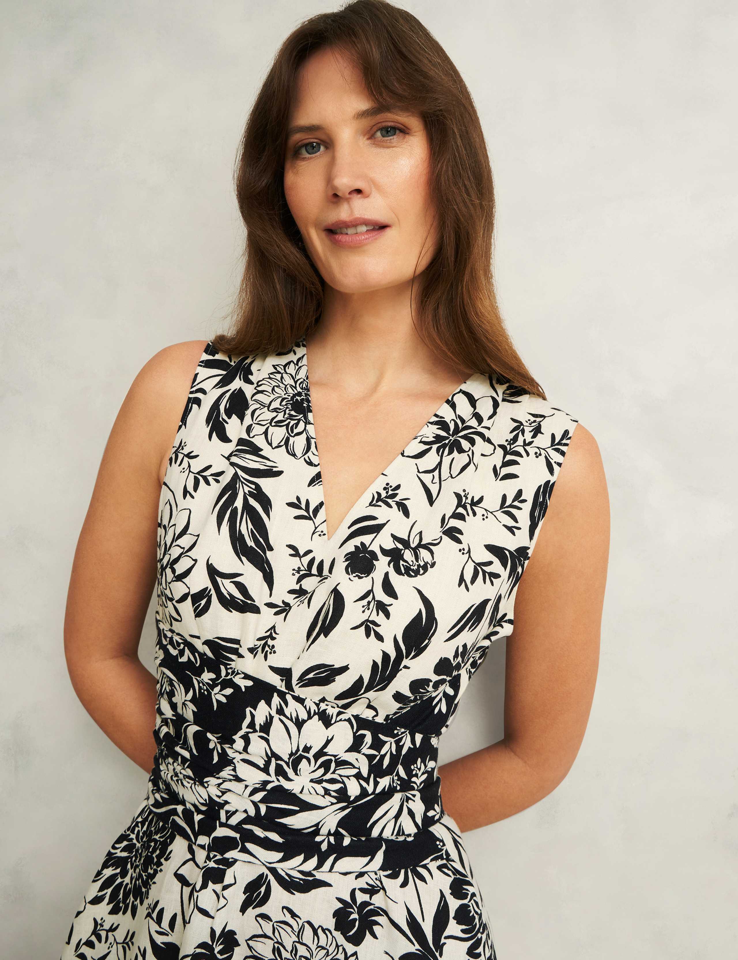 Pure Linen Floral V-Neck Midi Skater Dress 5 of 8