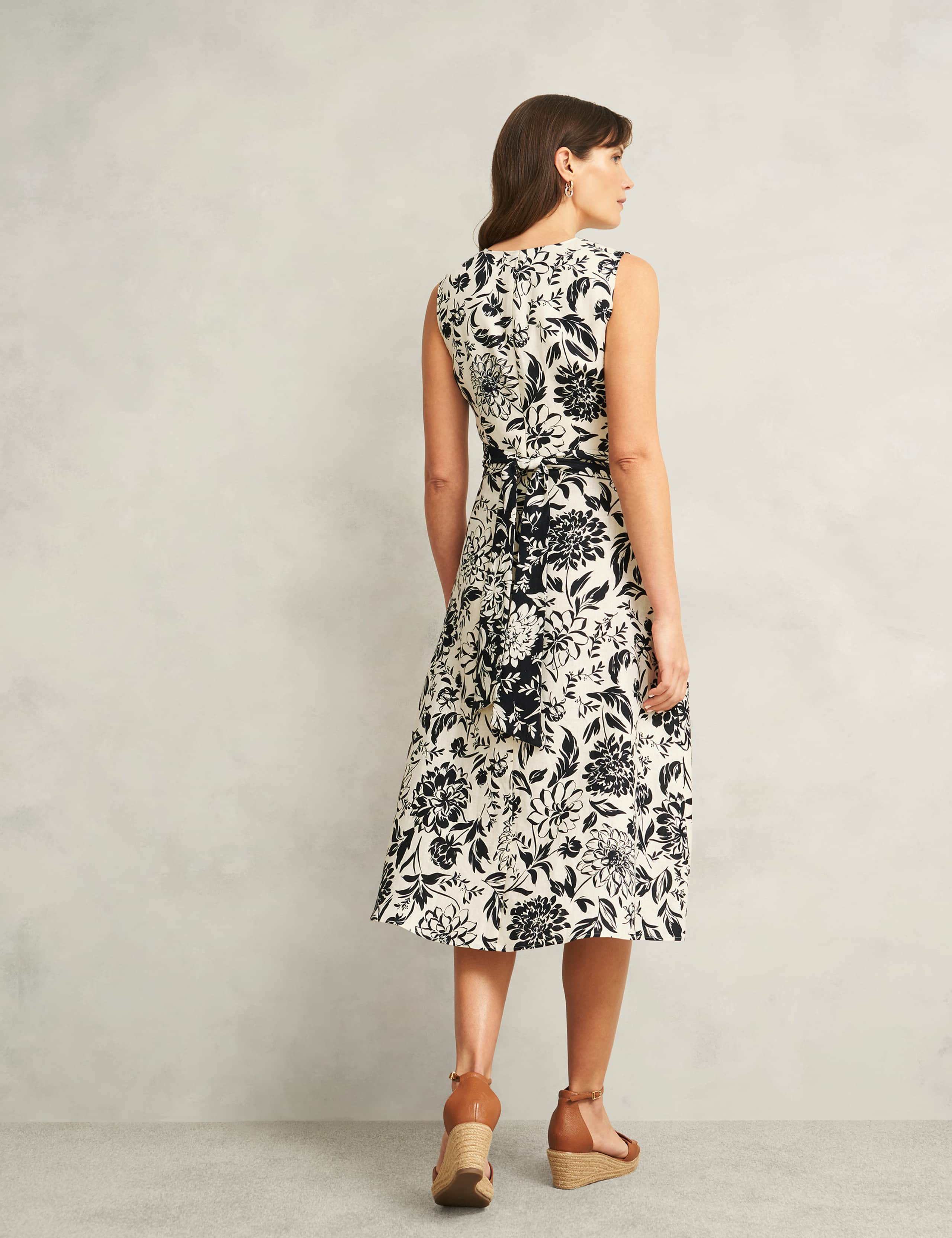 Pure Linen Floral V-Neck Midi Skater Dress 6 of 8
