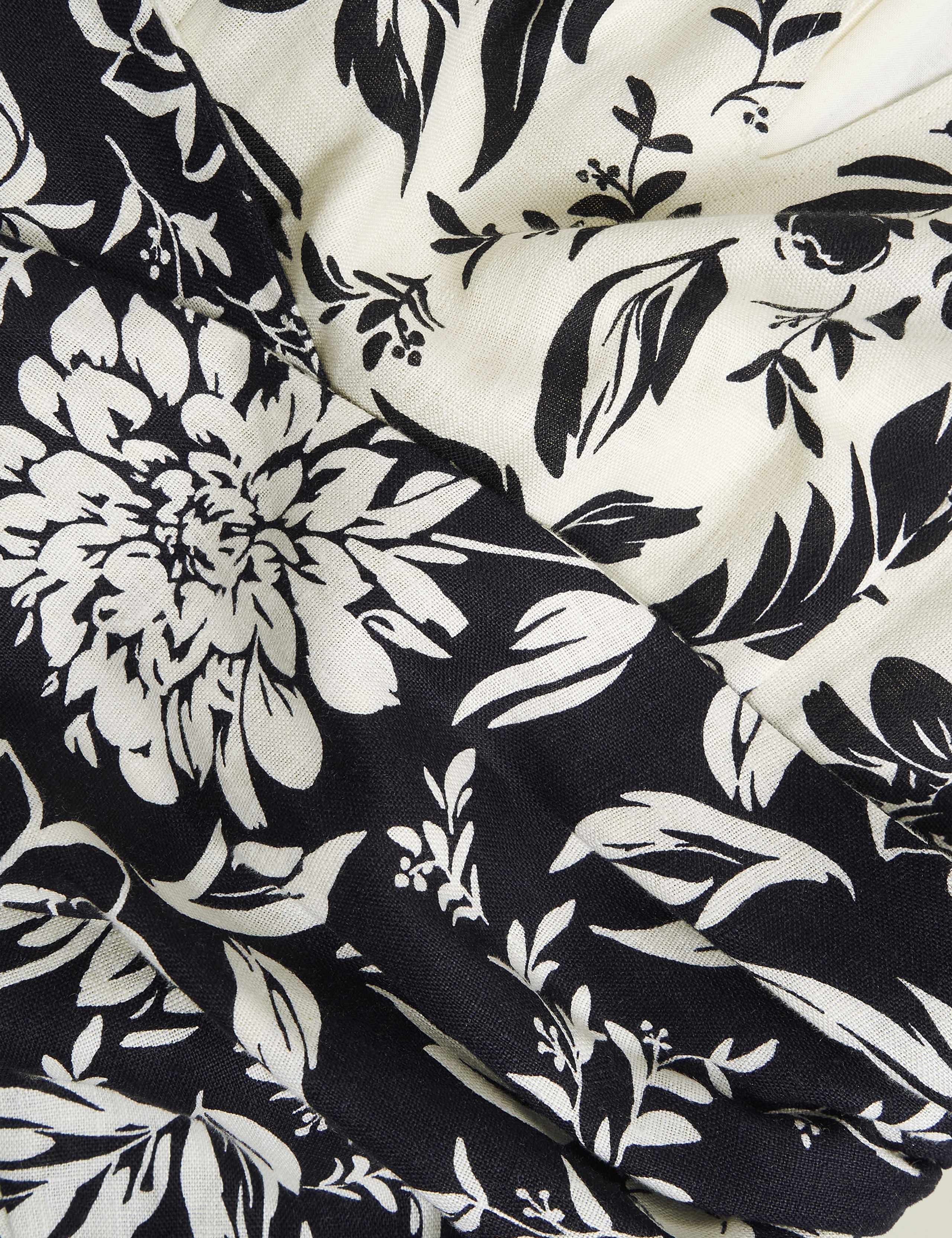 Pure Linen Floral V-Neck Midi Skater Dress 7 of 8