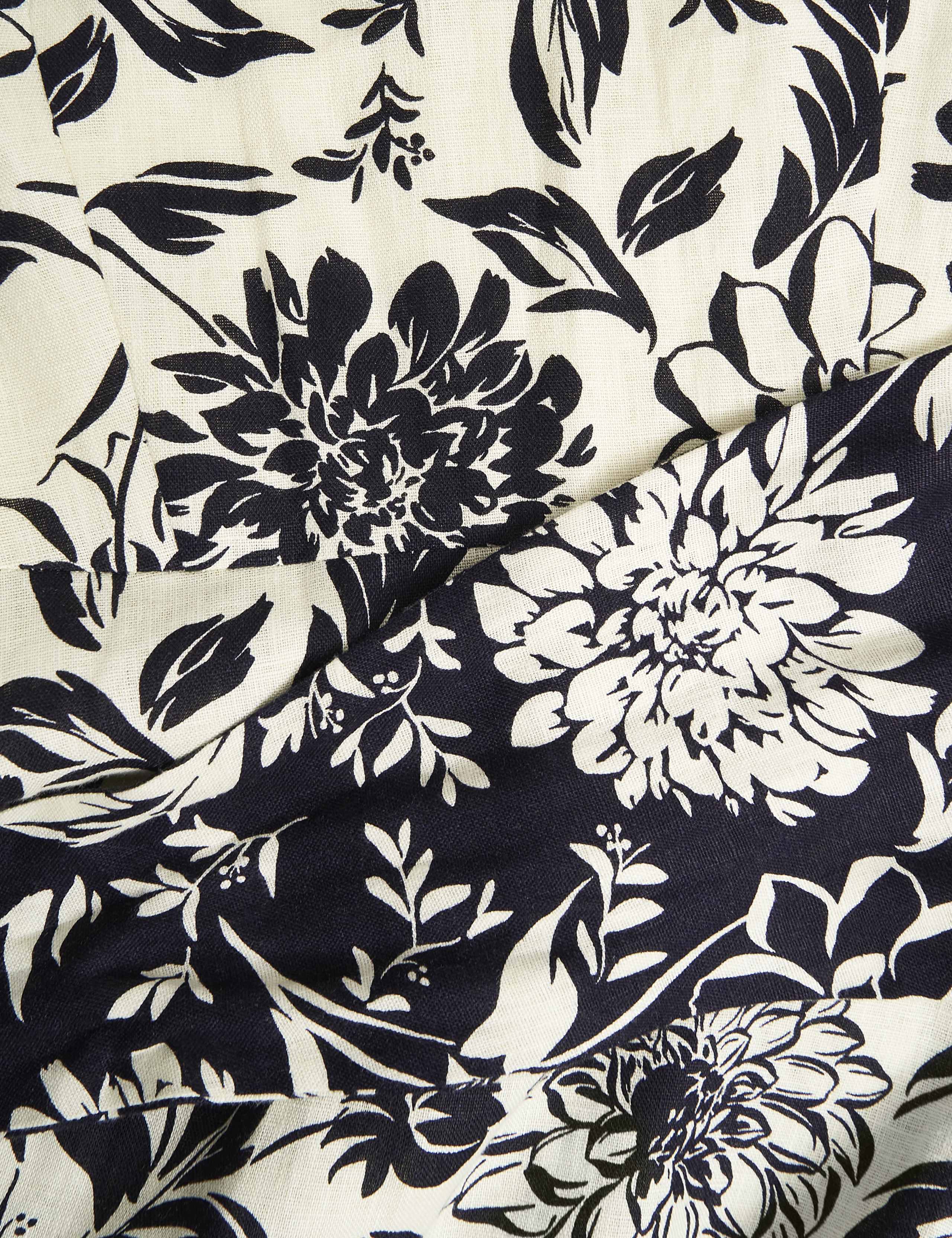 Pure Linen Floral V-Neck Midi Skater Dress 8 of 8