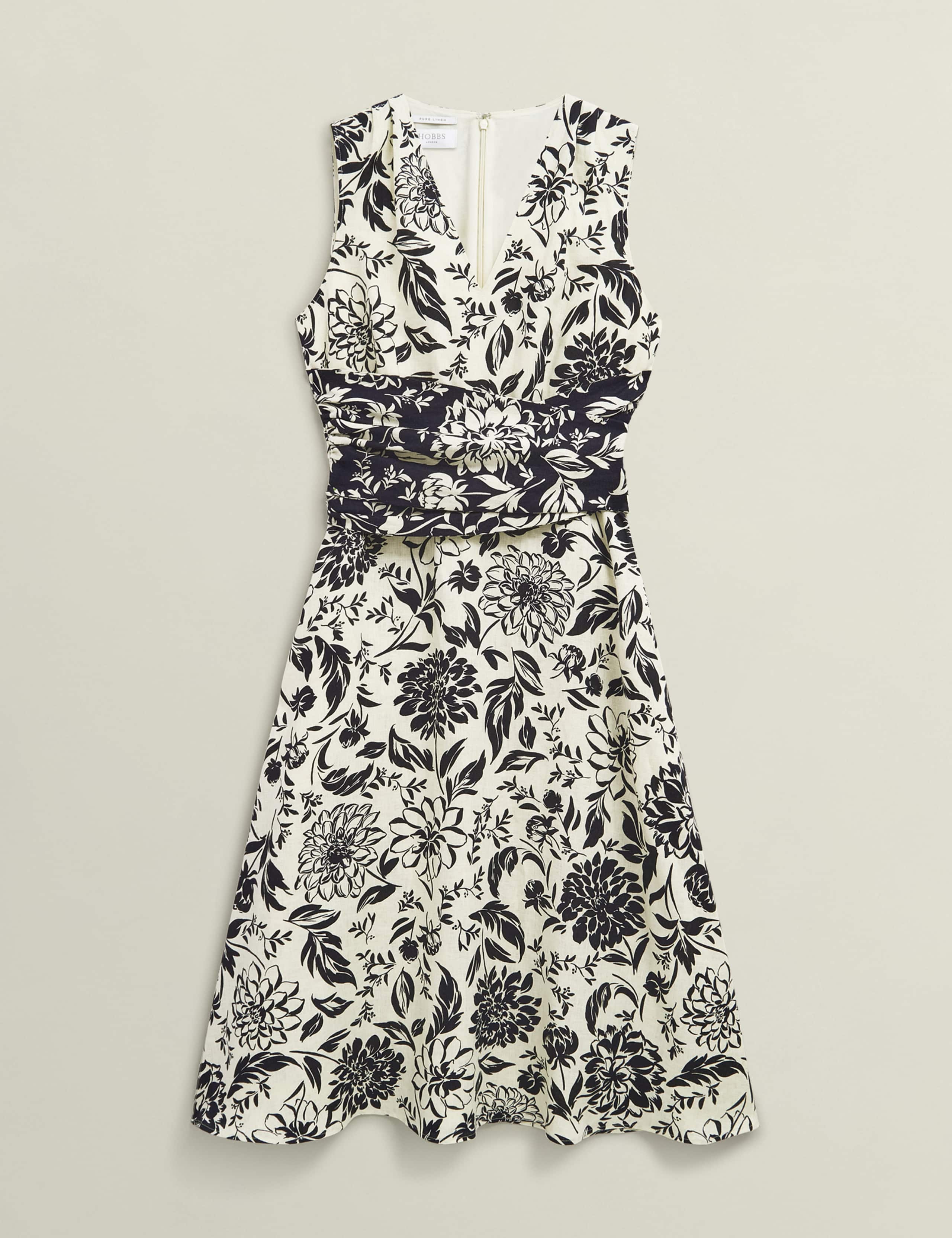 Pure Linen Floral V-Neck Midi Skater Dress 2 of 8