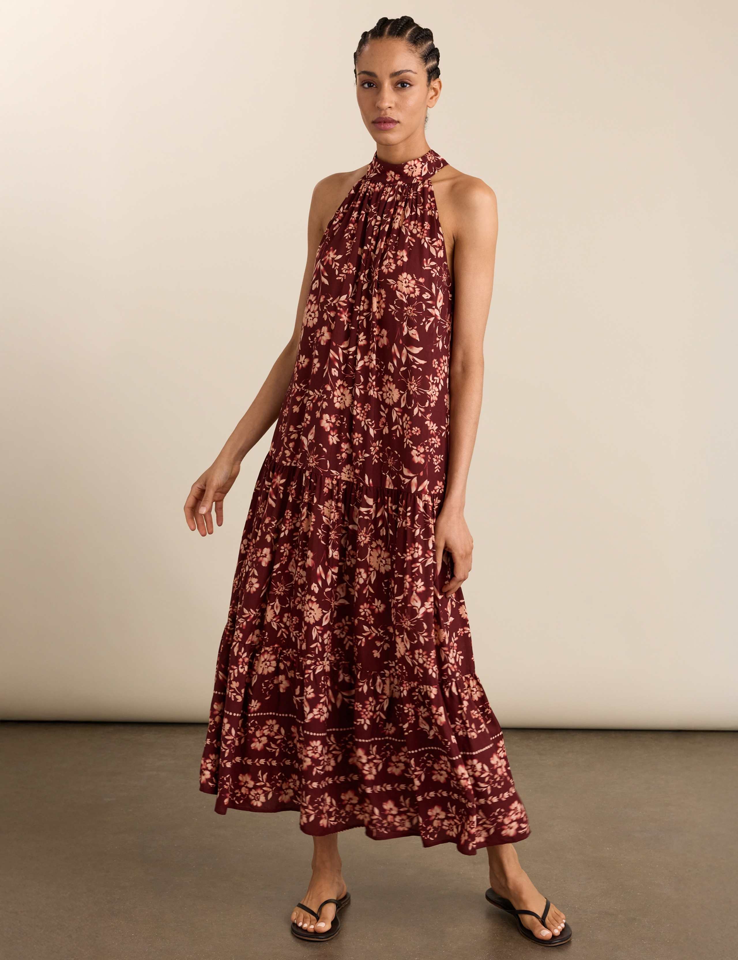 Floral High Neck Midaxi Tiered Dress 1 of 6