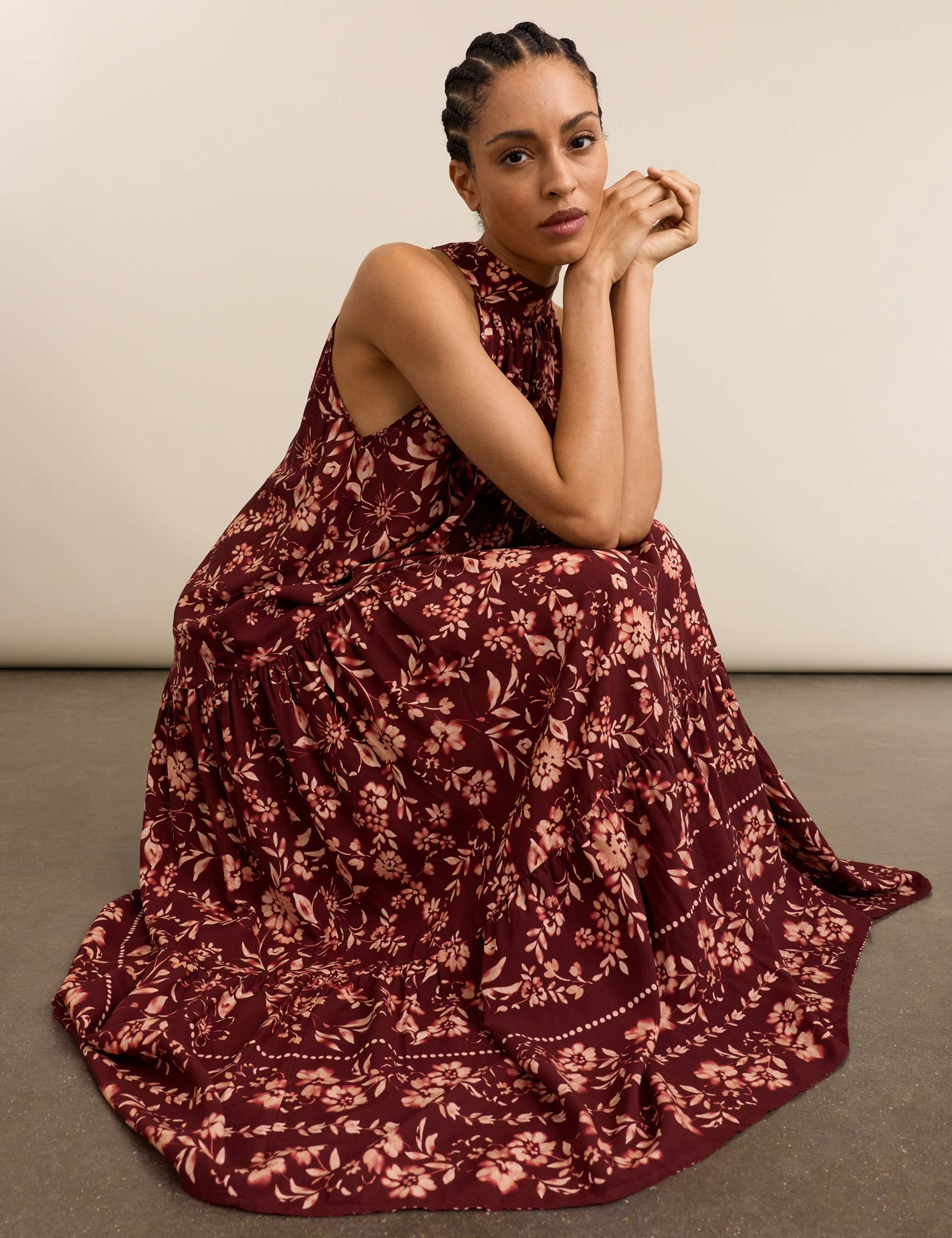 Floral High Neck Midaxi Tiered Dress 3 of 6