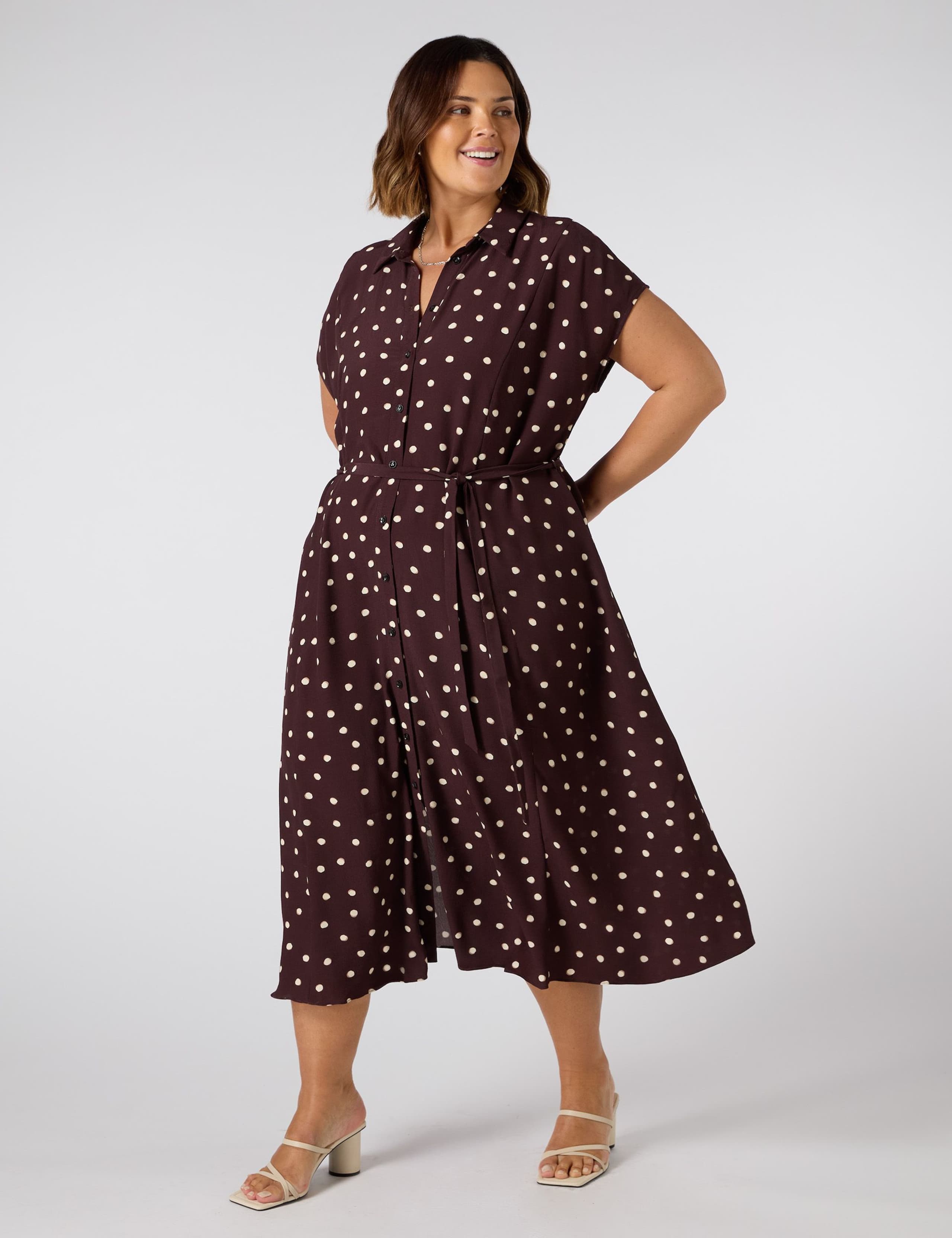 Chocolate Polka Dot Midaxi Shirt Dress 1 of 5