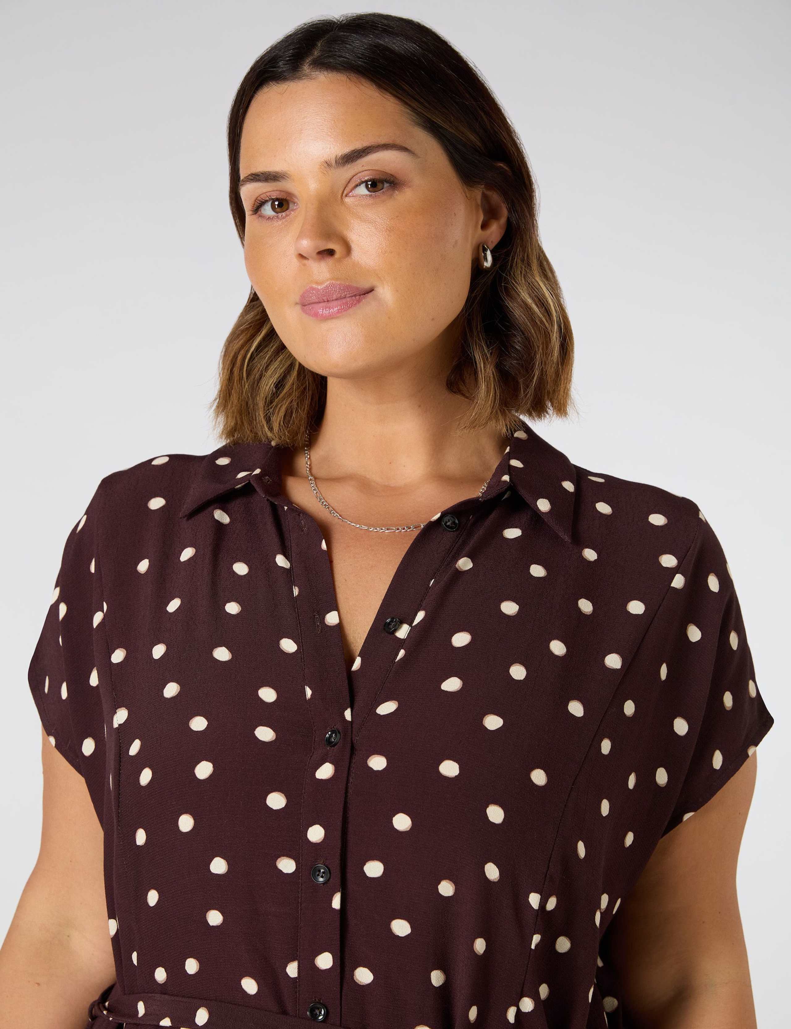 Chocolate Polka Dot Midaxi Shirt Dress 2 of 5