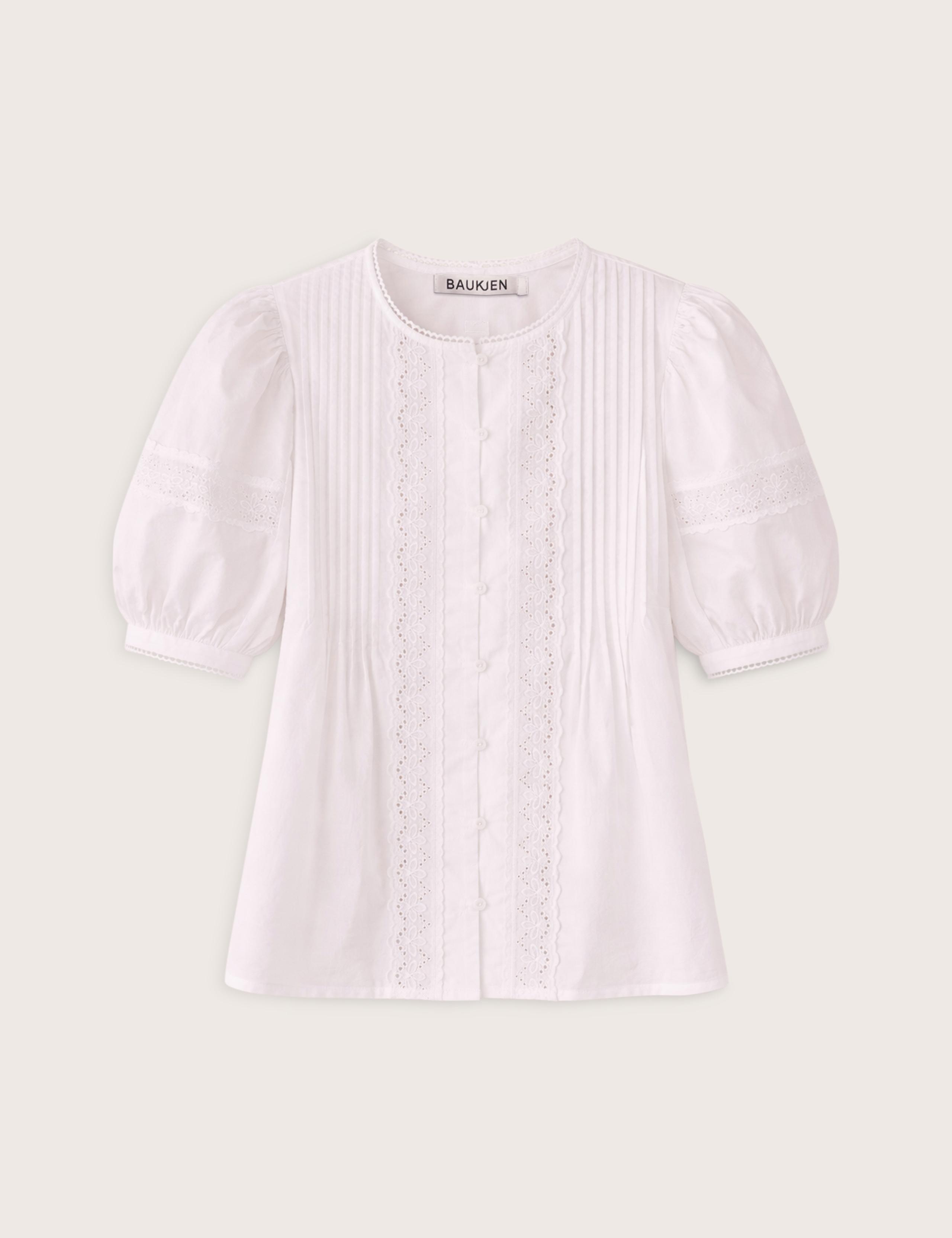 Pure Cotton Broderie Puff Sleeve Blouse 2 of 5