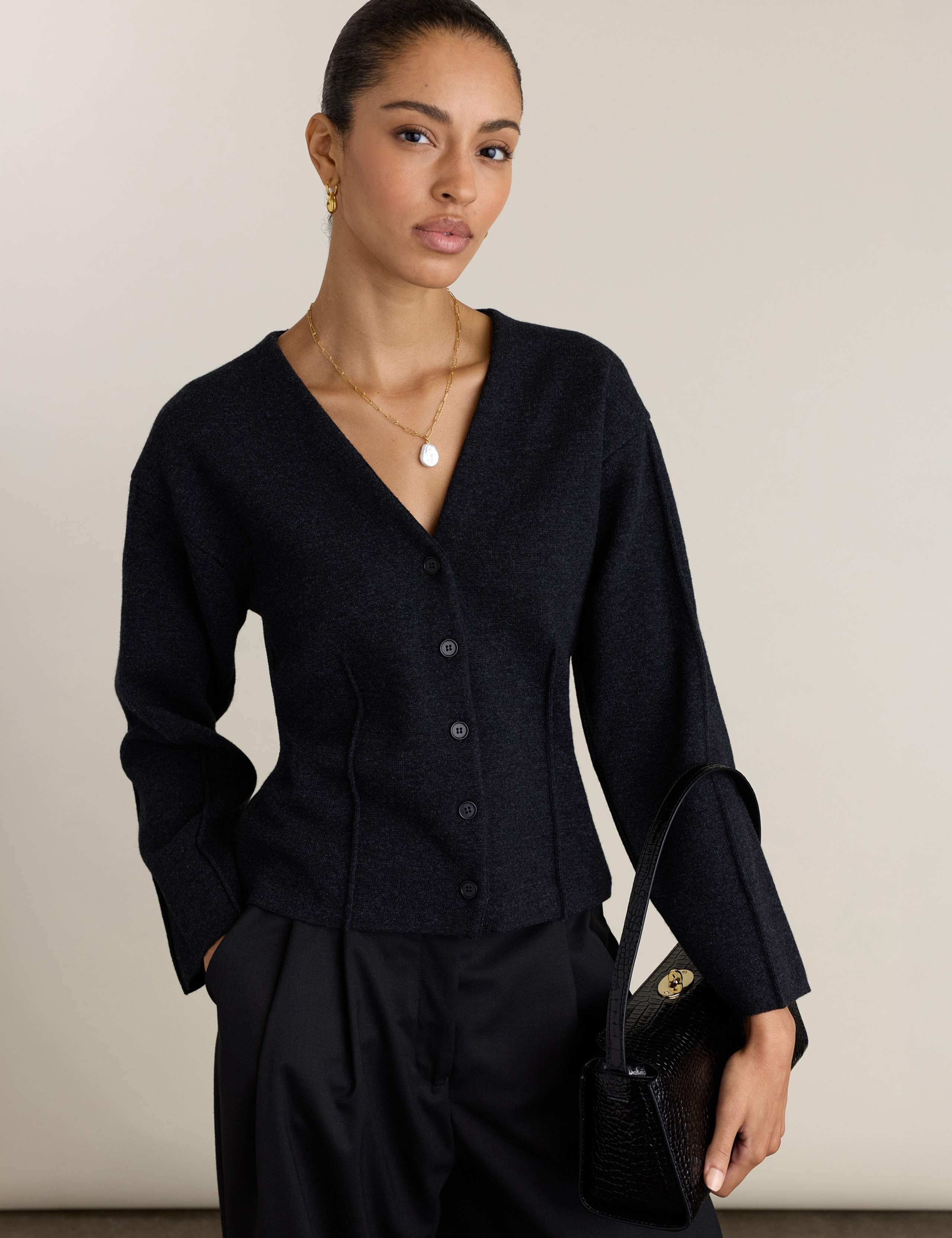 Wool Rich Waisted Knitted Jacket 1 of 4