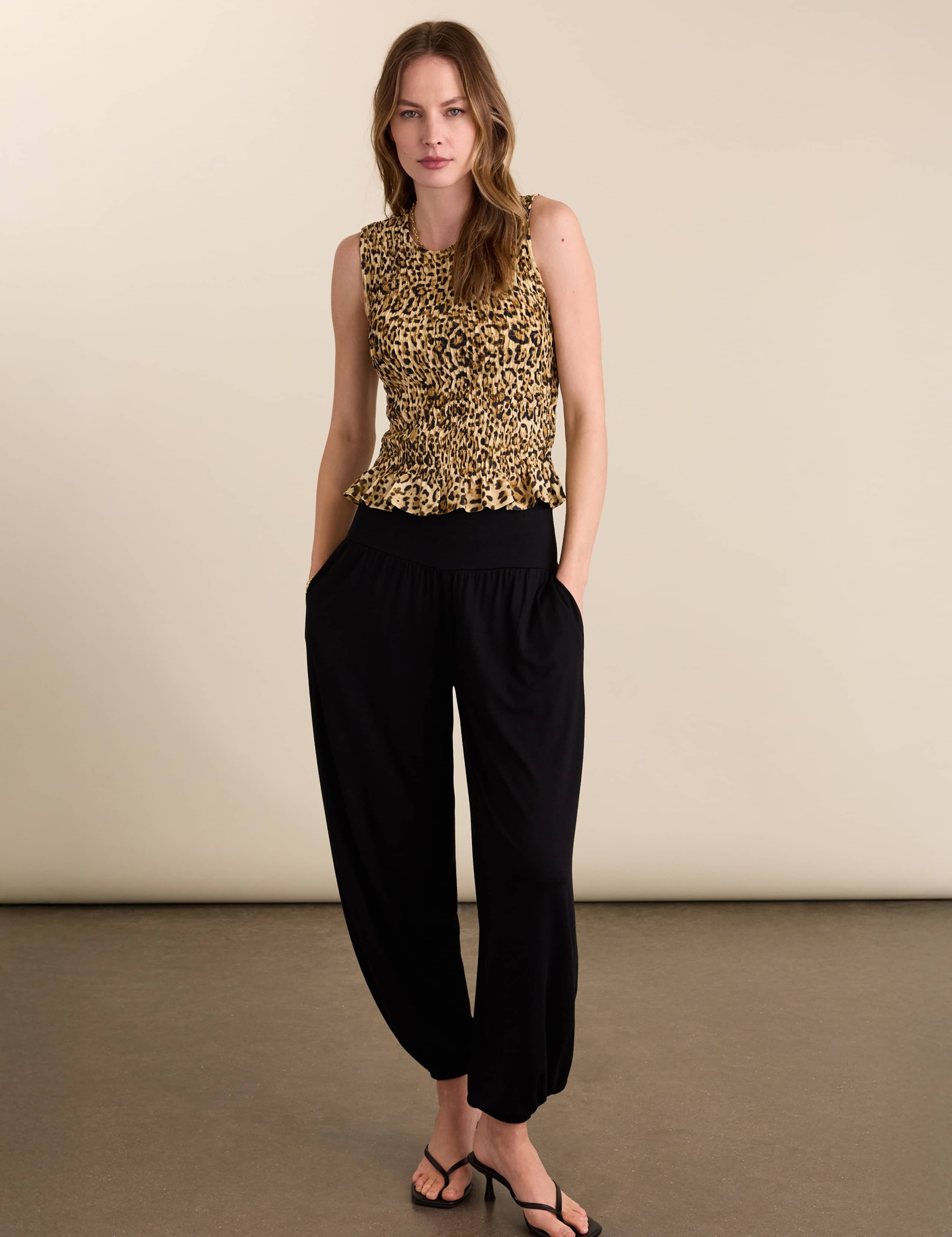 Animal Print Crew Neck Shirred Vest Top 3 of 4