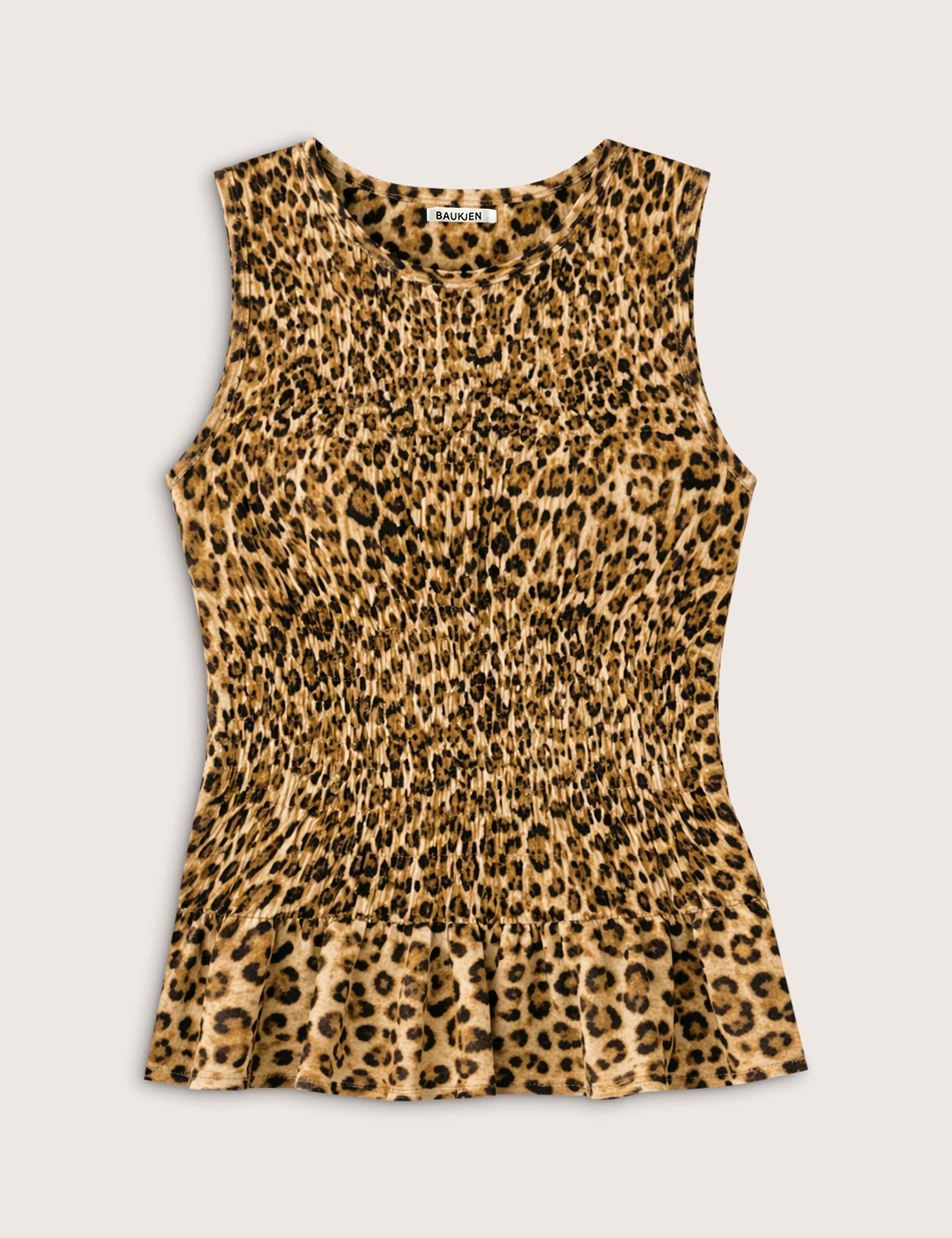 Animal Print Crew Neck Shirred Vest Top 2 of 4