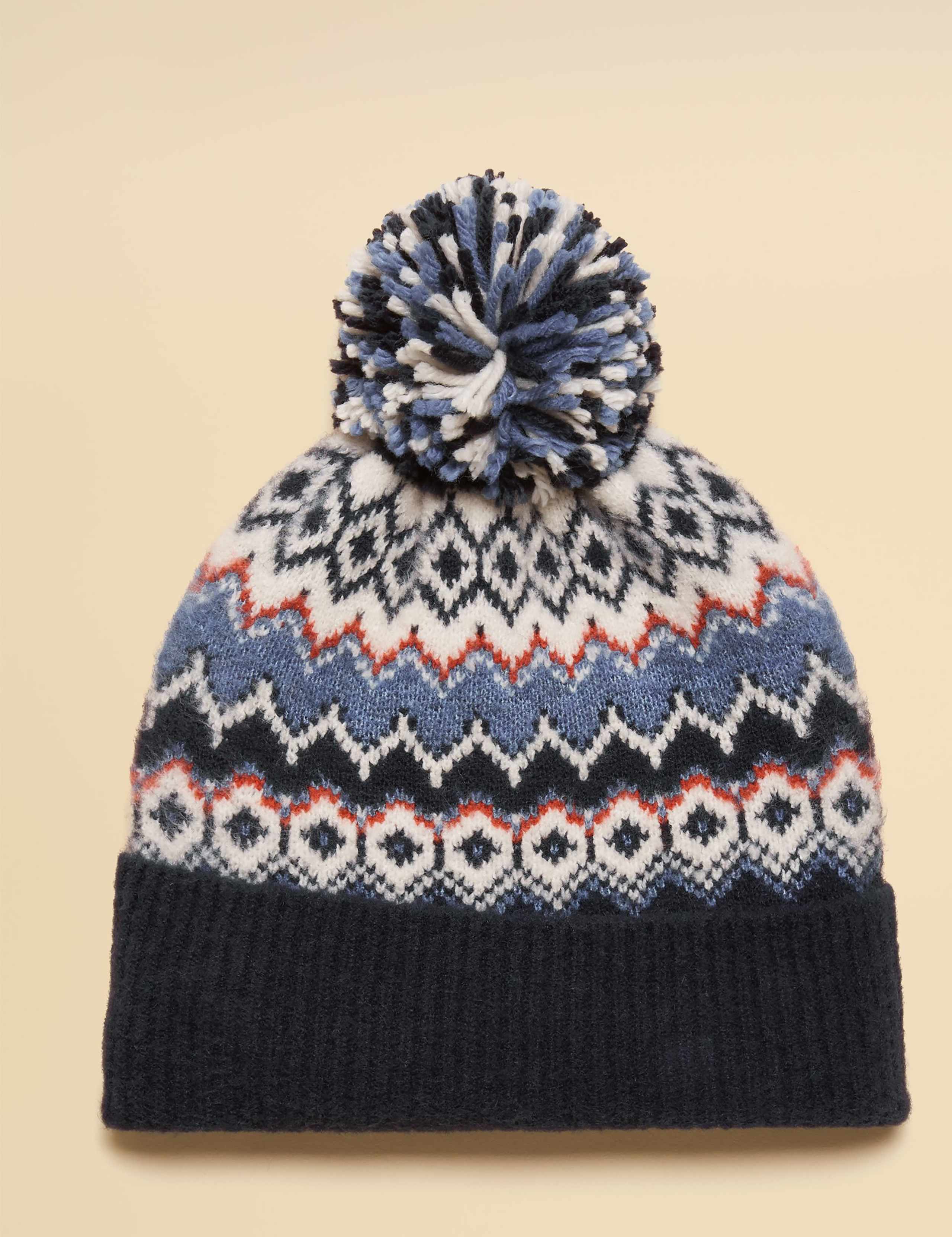Knitted Fair Isle Pom Beanie Hat 1 of 4