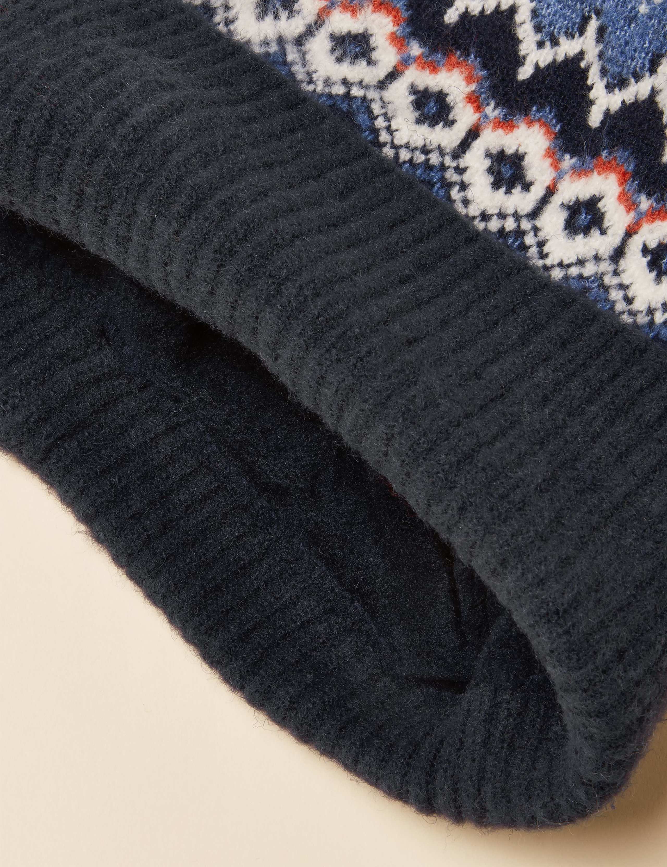 Knitted Fair Isle Pom Beanie Hat 3 of 4