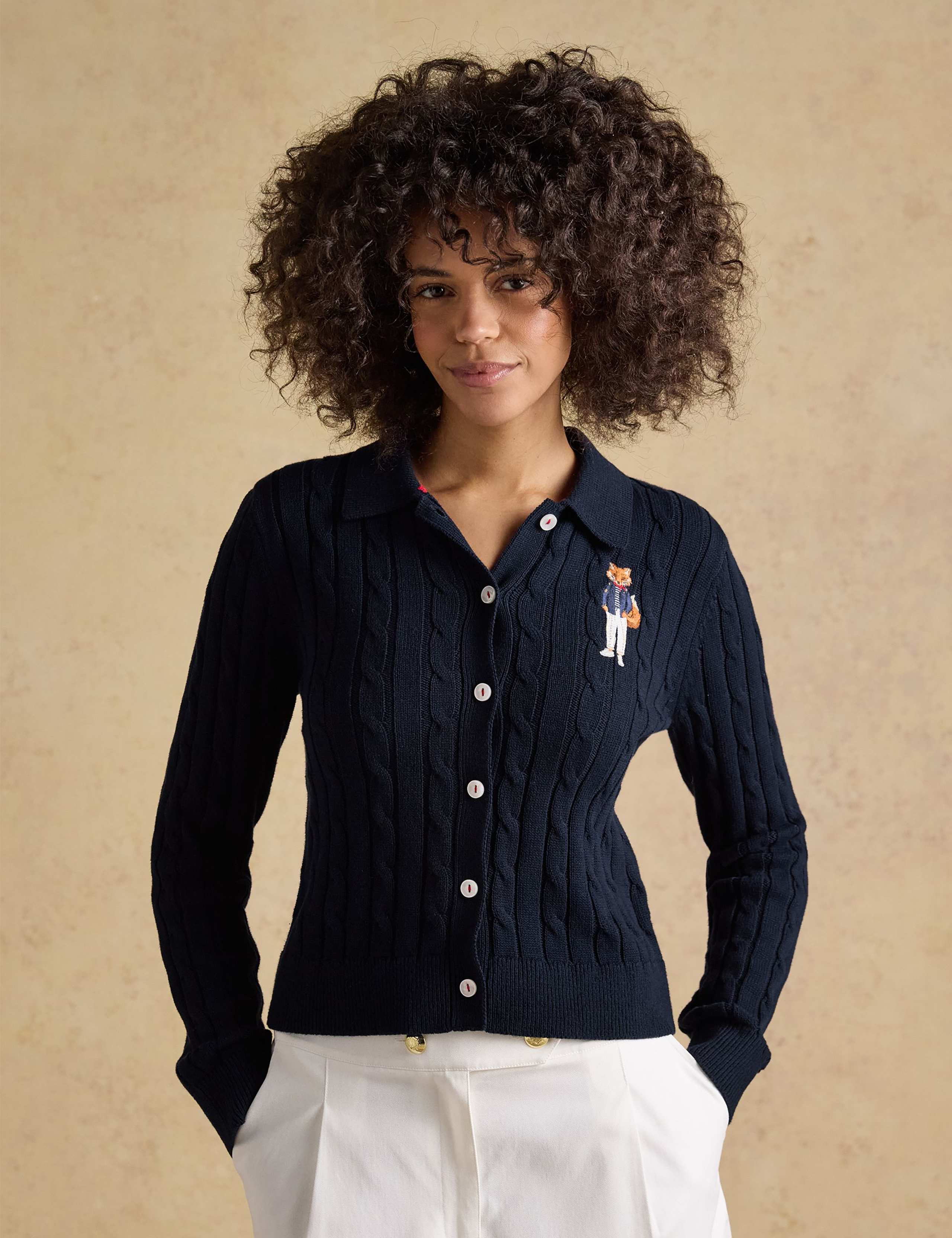 Pure Cotton Cable Knit Collared Cardigan 2 of 7