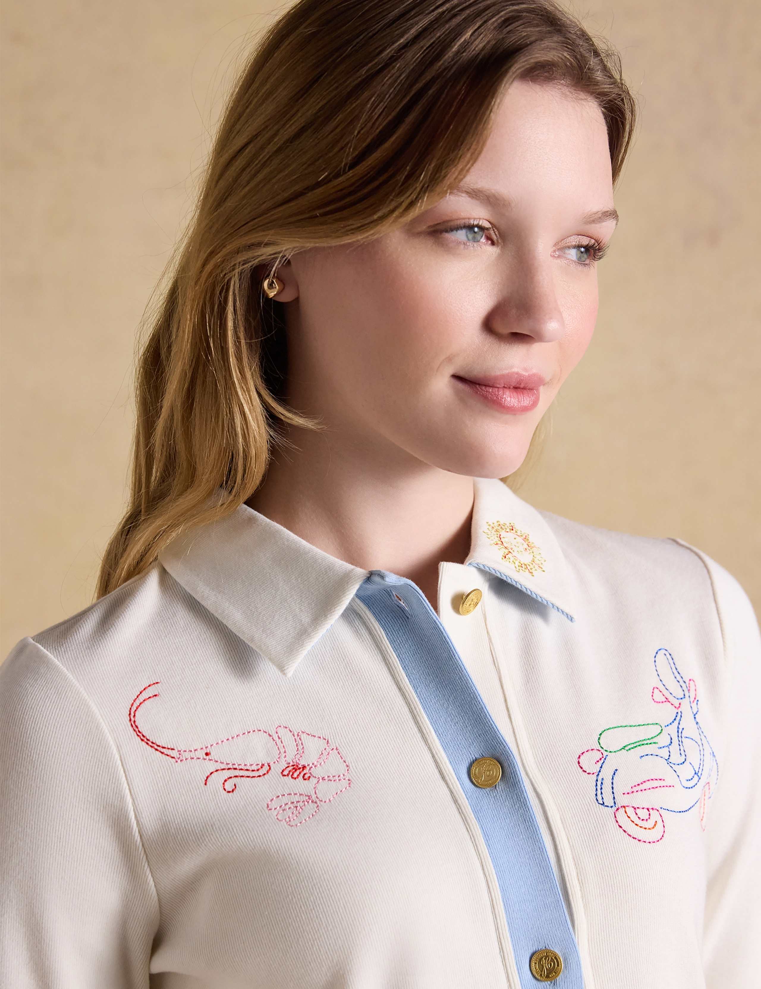Pure Cotton Embroidered Collared Cardigan 5 of 11