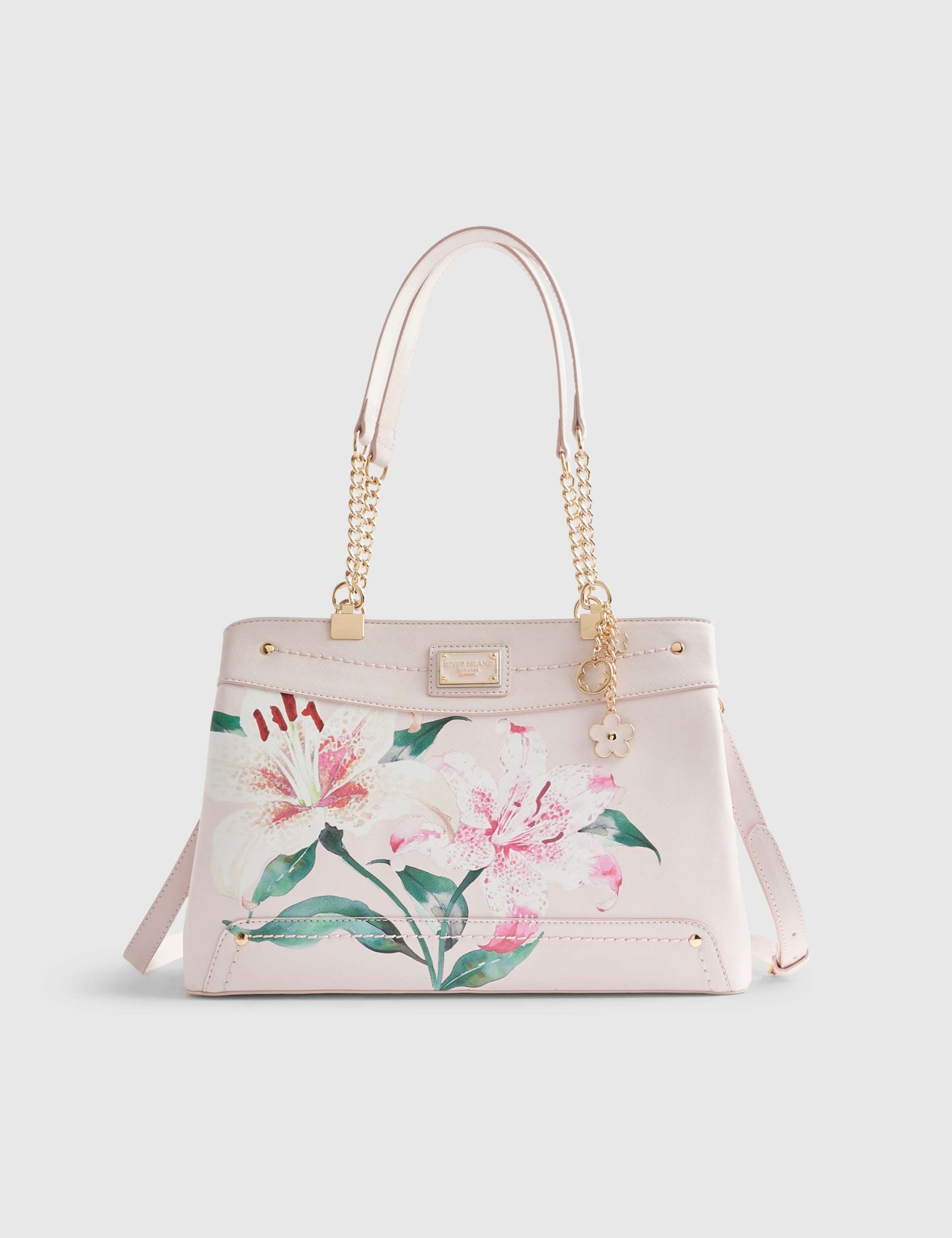 Faux Leather Floral Chain Handle Tote Bag 2 of 5