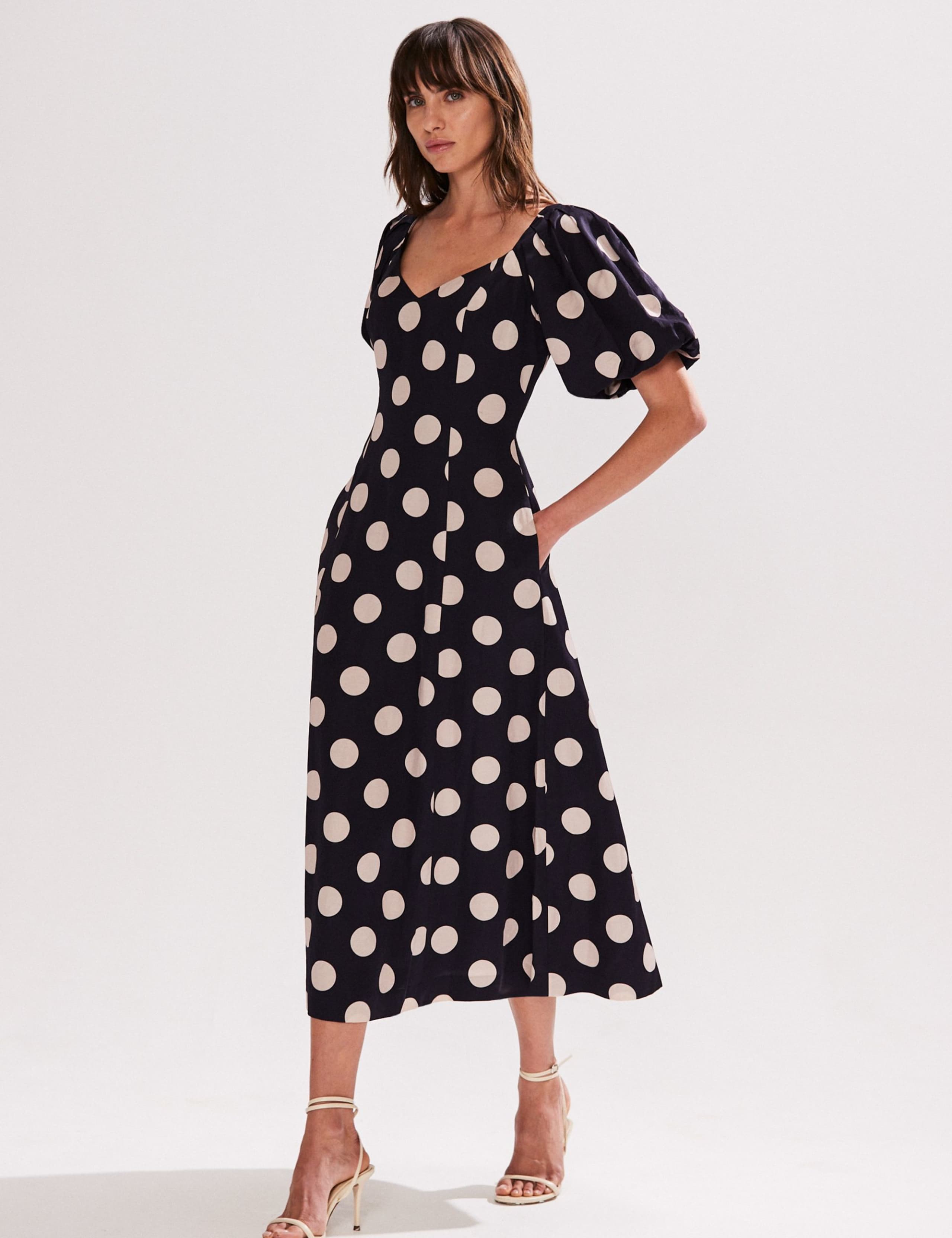 Polka Dot Puff Sleeve Midaxi Tea Dress 2 of 4