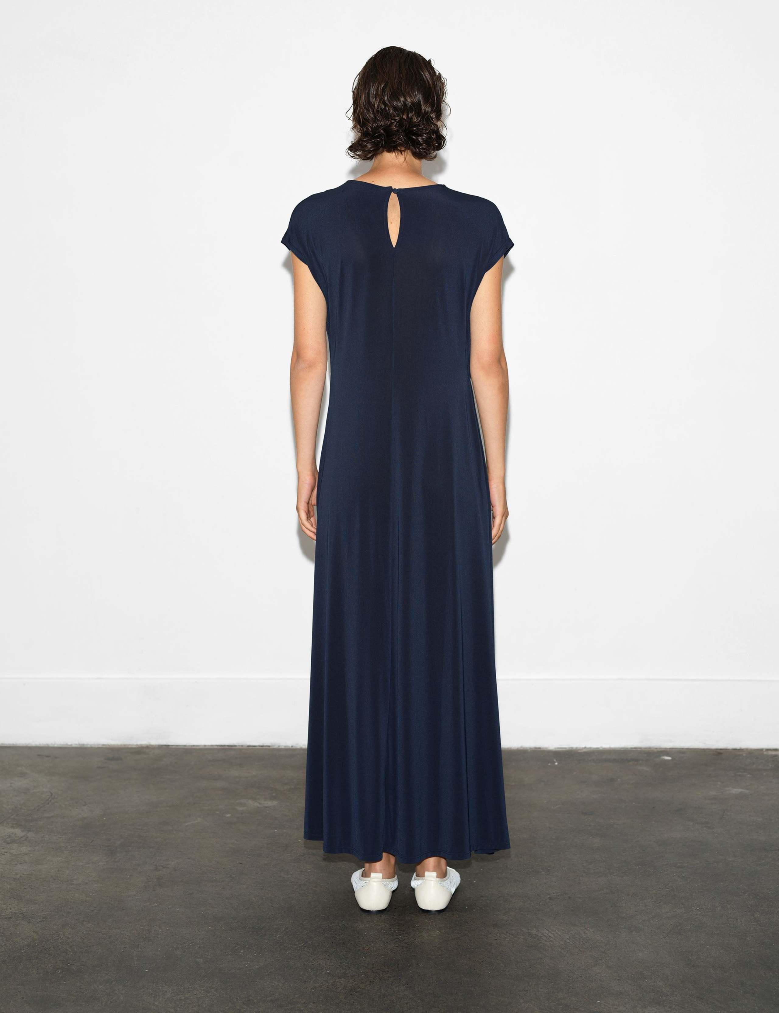 Jersey Crew Neck Draped Maxi Column Dress 3 of 3