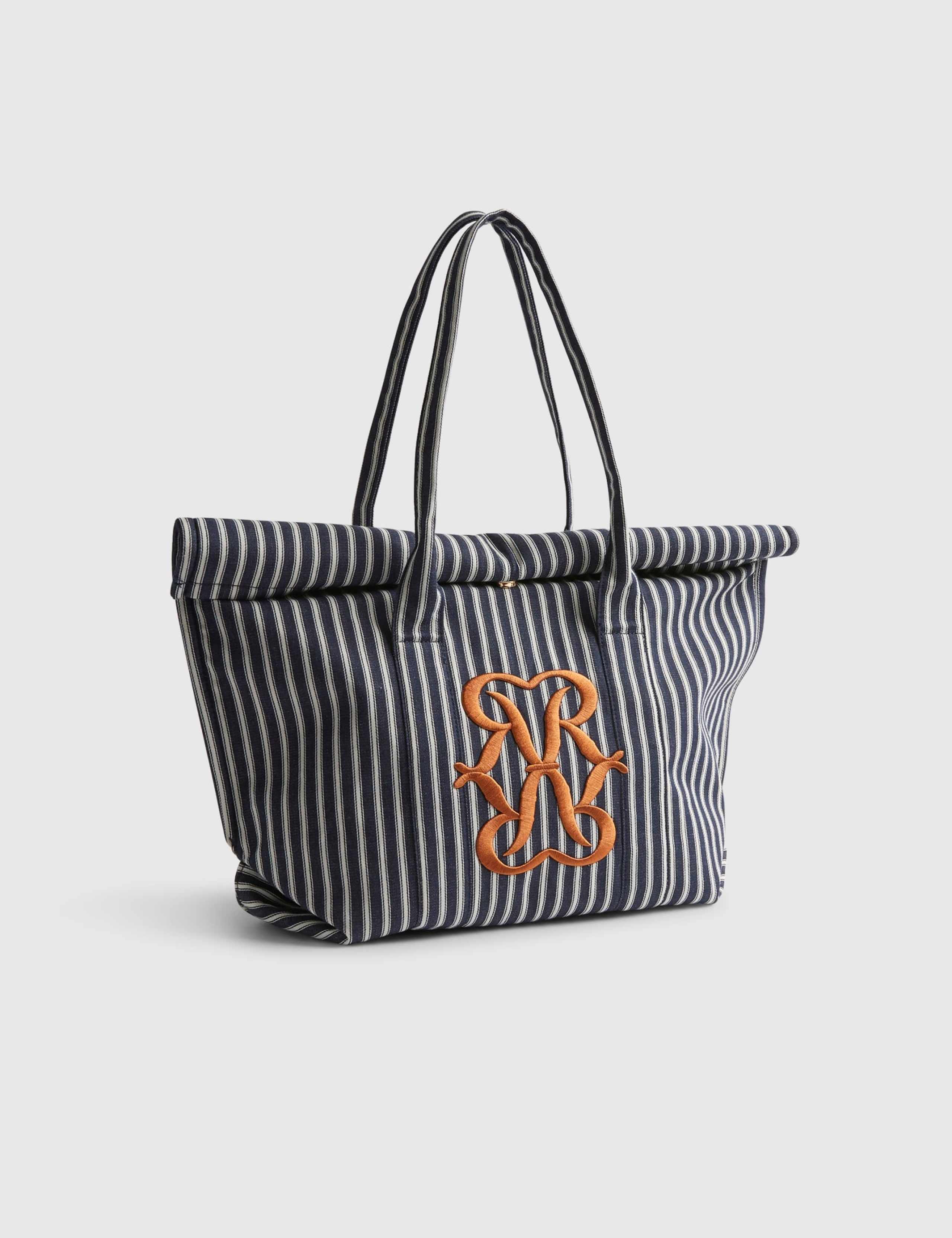 Striped Embroidered Roll Top Tote Bag 4 of 4