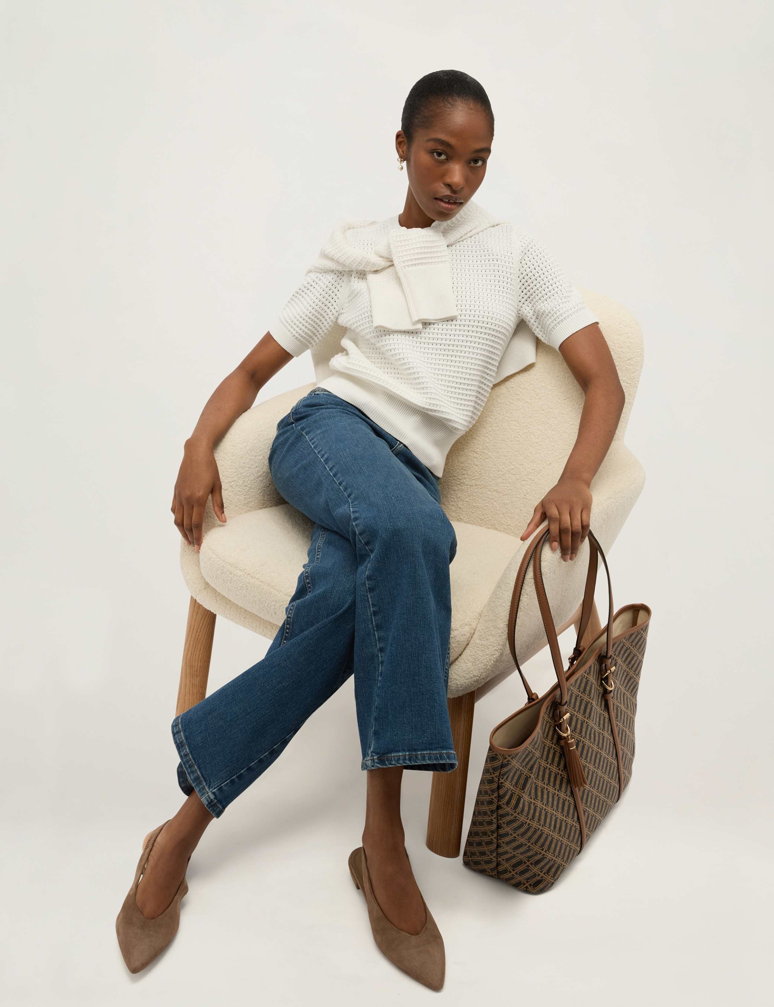 Pure Cotton Textured Crew Neck Jumper 3 of 5