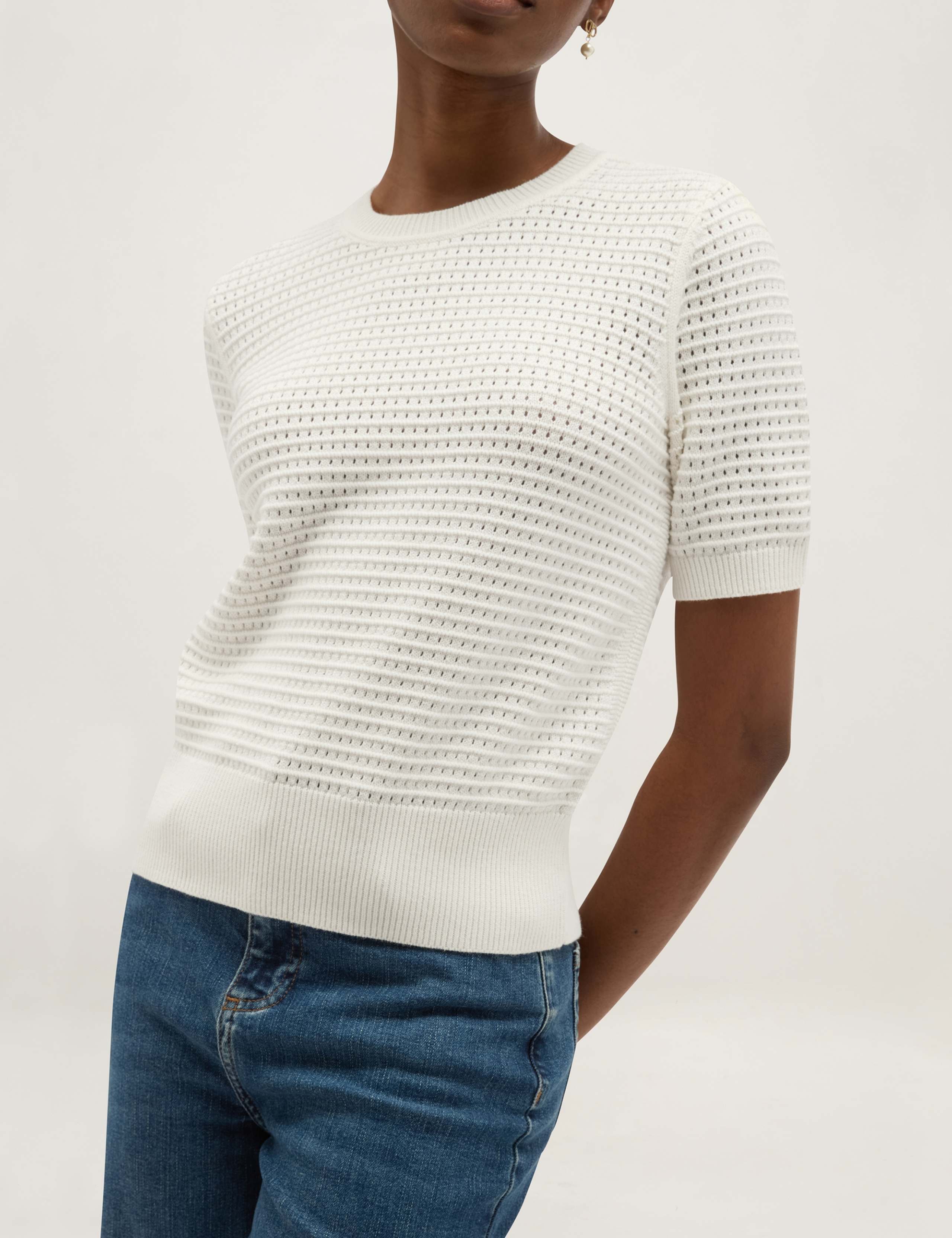 Pure Cotton Textured Crew Neck Jumper 4 of 5