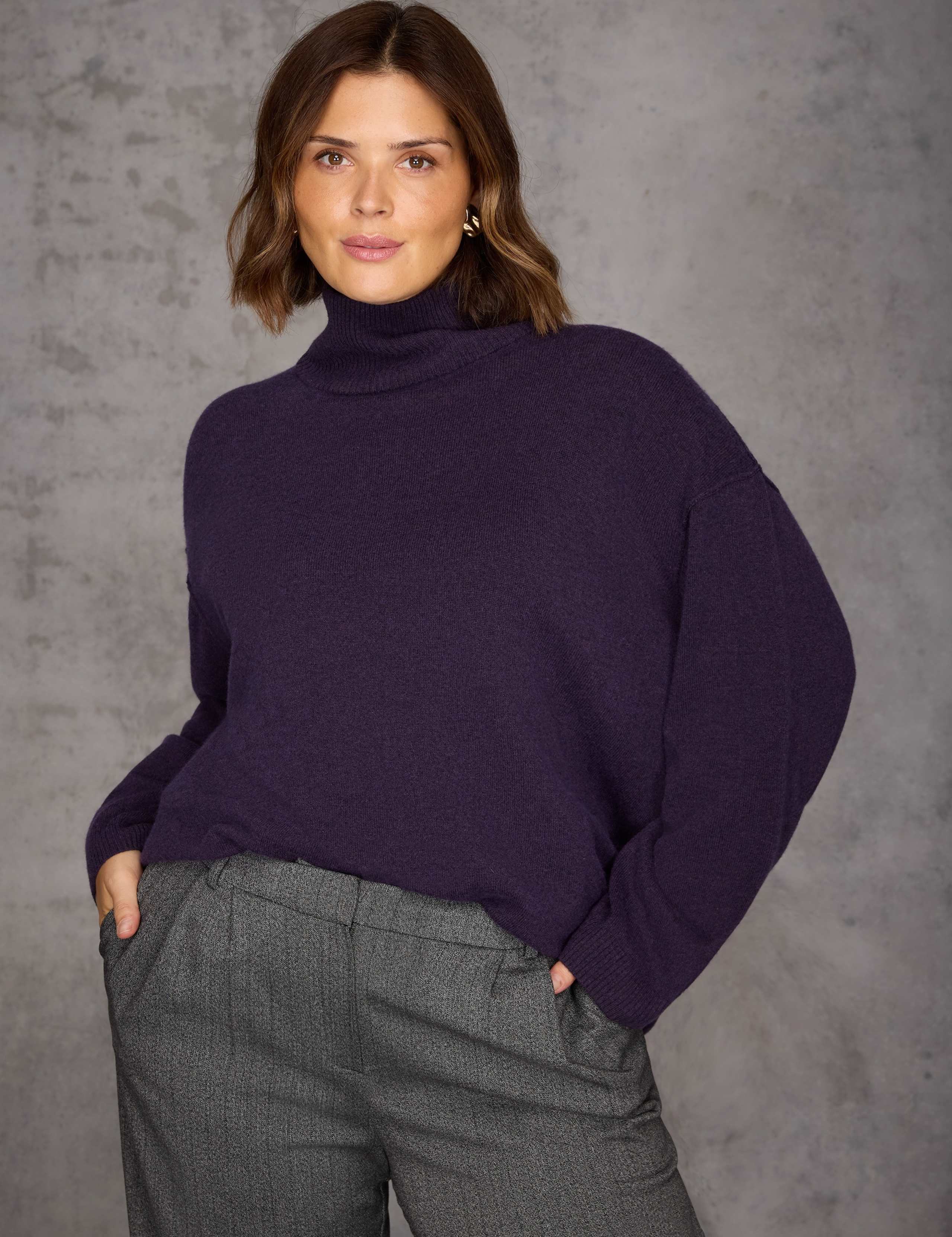 Wool Blend Roll Neck Wide Sleeve Jumper with Cashmere 2 of 7