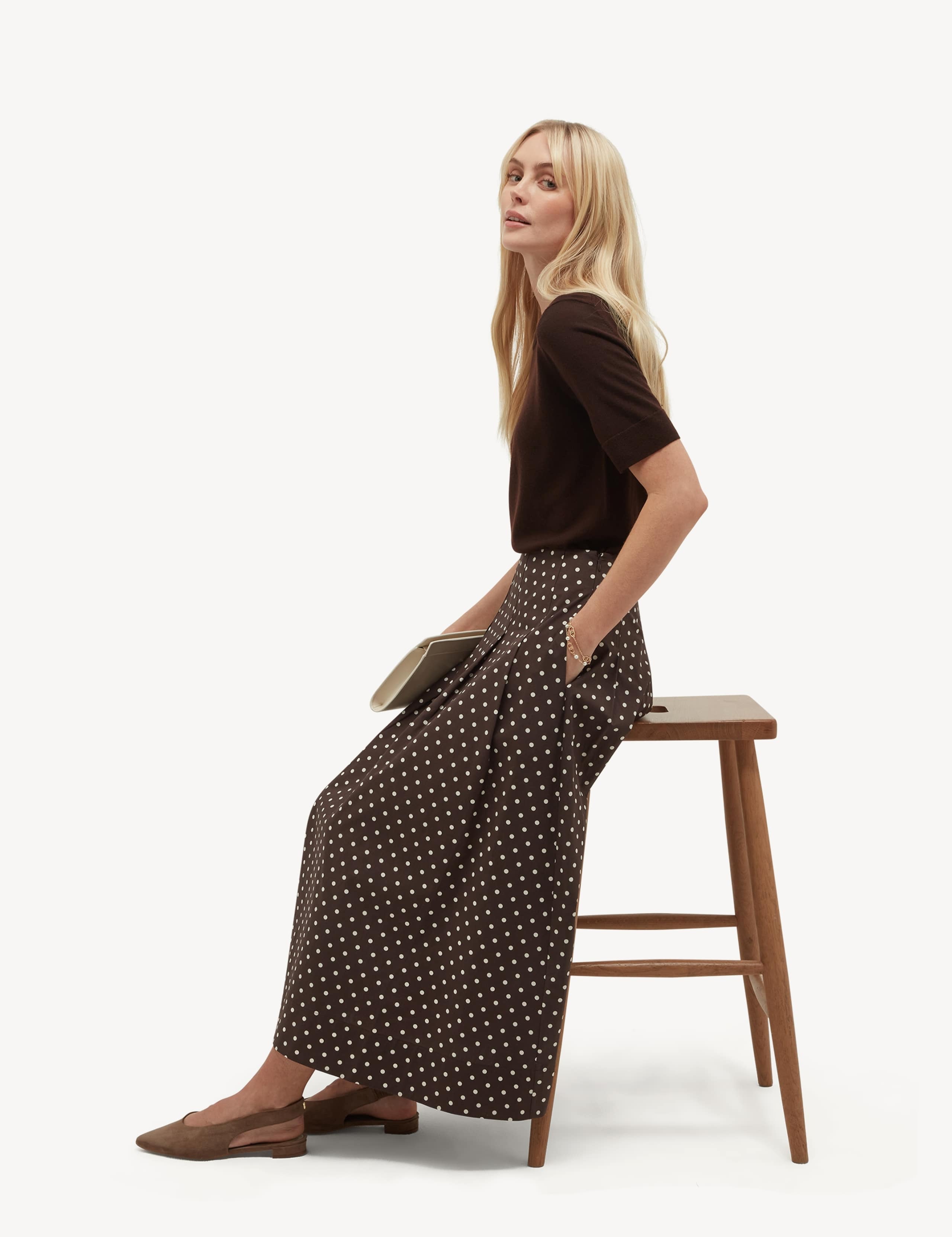 Pure Cotton Polka Dot Midi A-Line Skirt 3 of 5