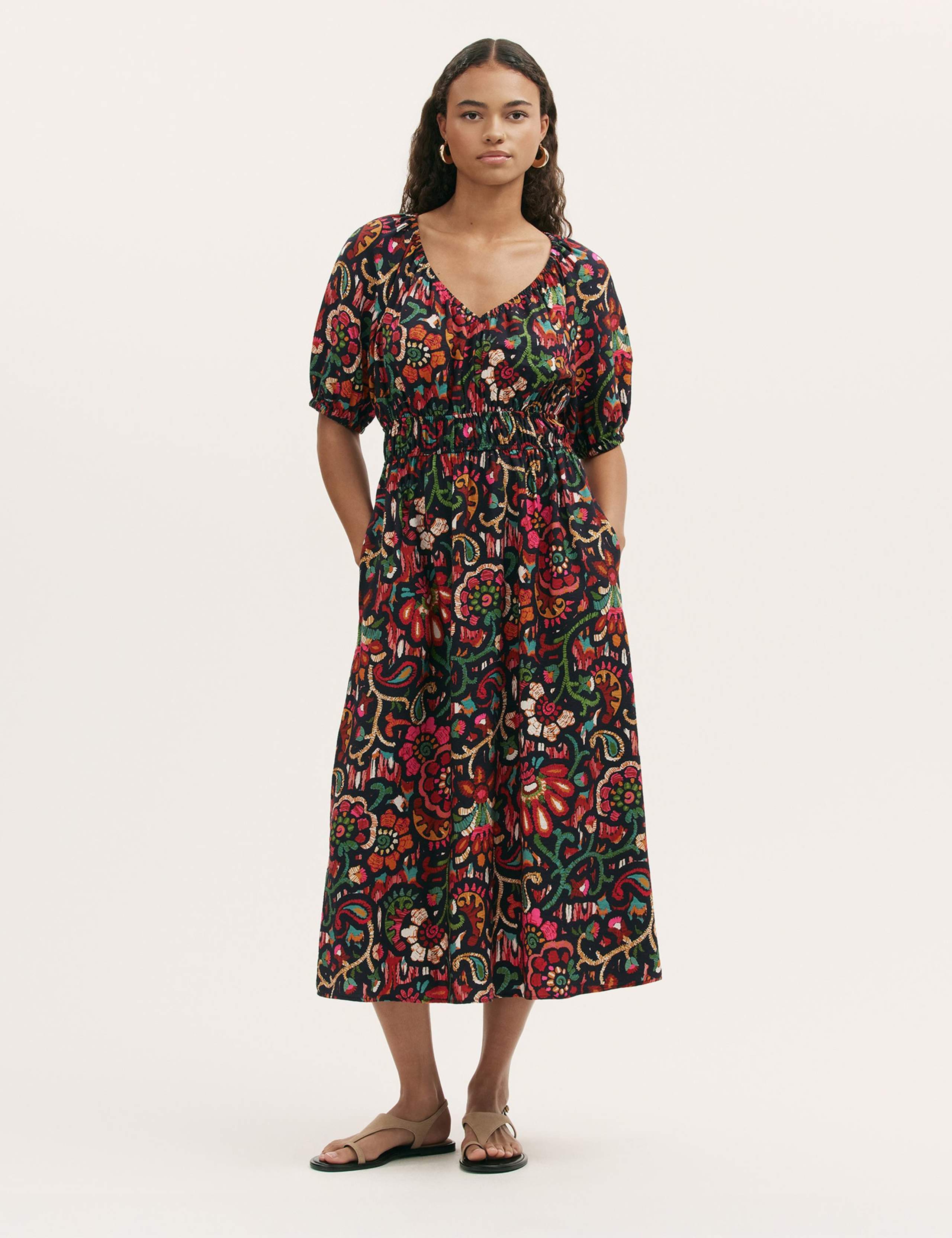 Floral V-Neck Midi Waisted Dress 1 of 4