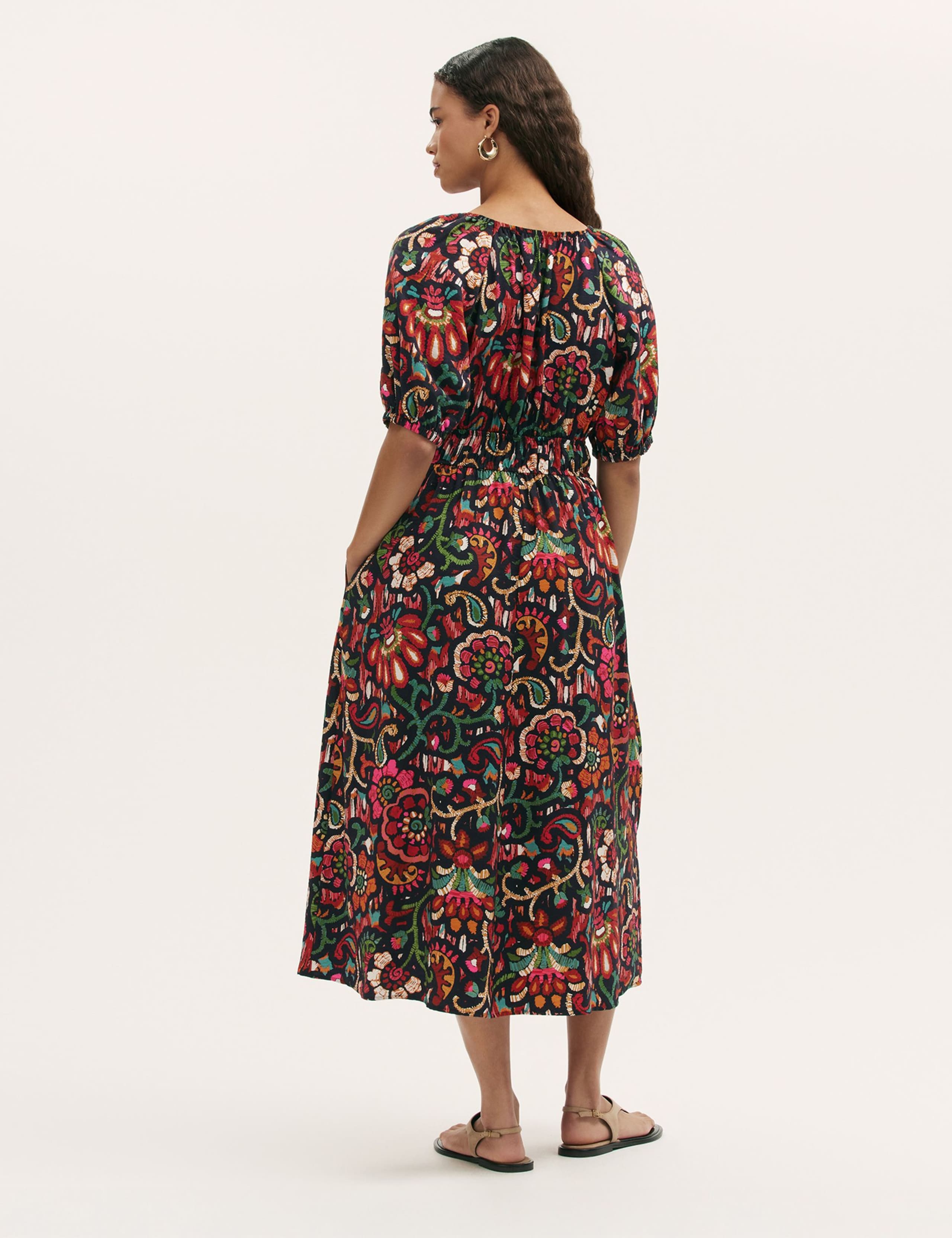 Floral V-Neck Midi Waisted Dress 2 of 4