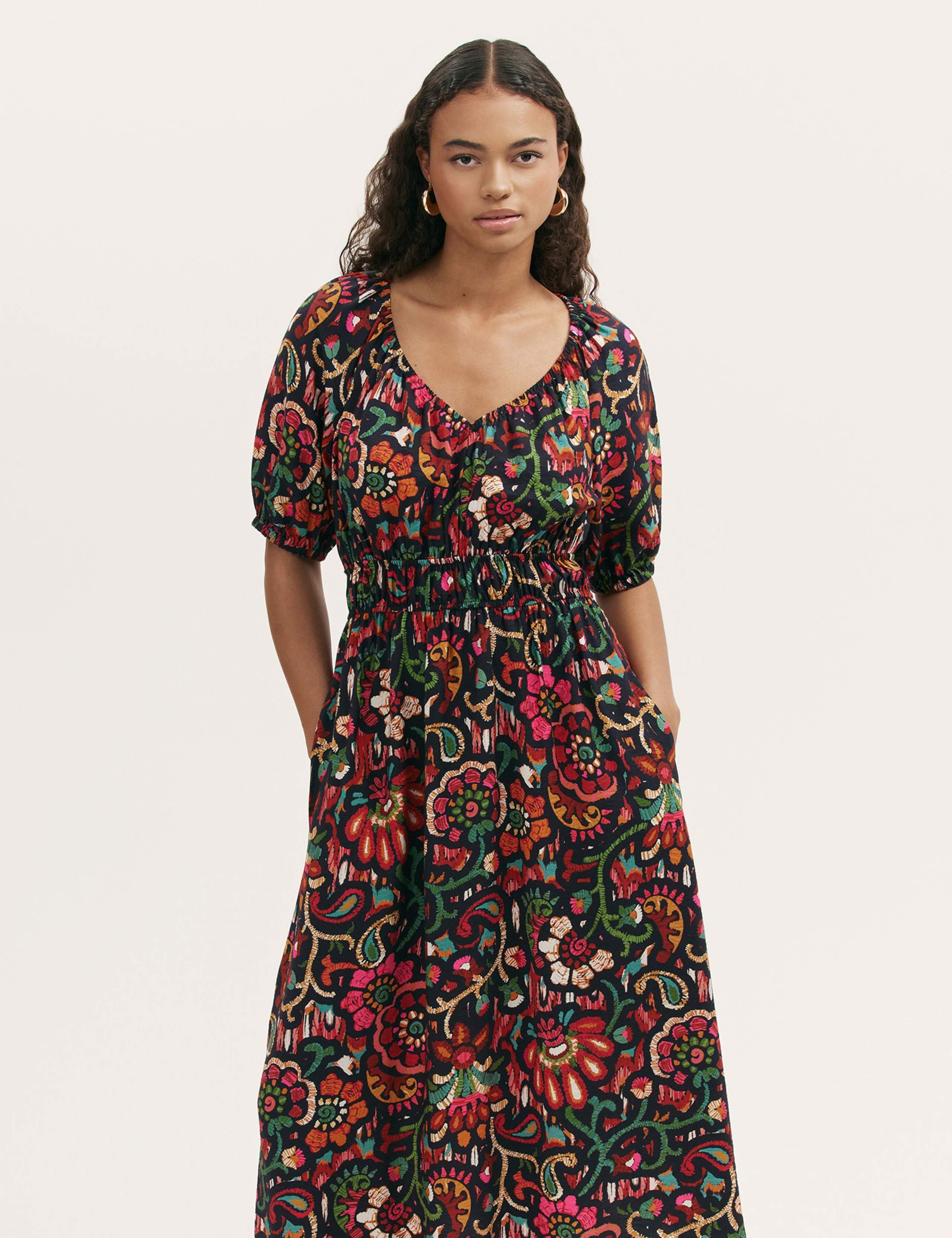 Floral V-Neck Midi Waisted Dress 3 of 4