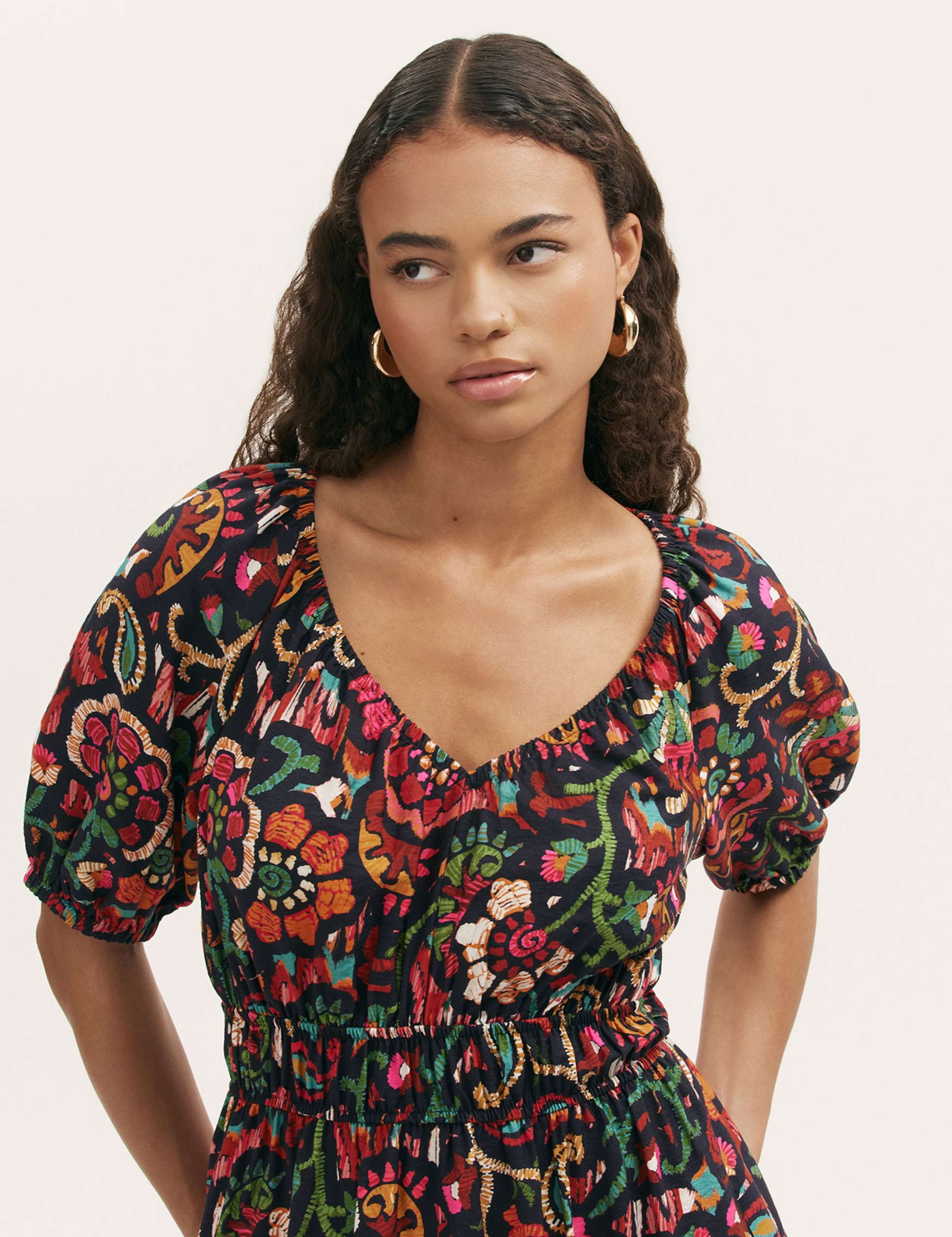 Floral V-Neck Midi Waisted Dress 4 of 4