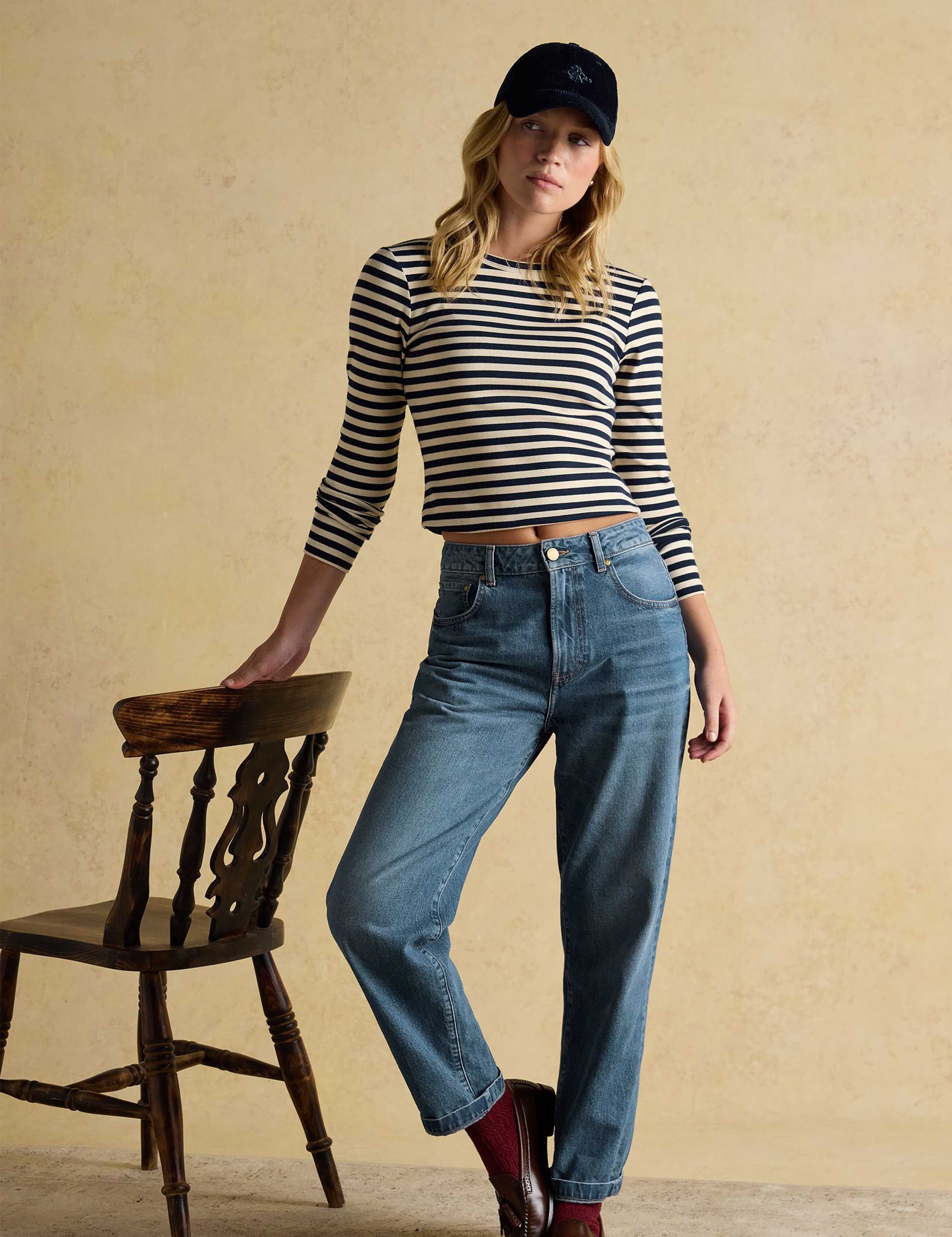 Cotton Rich Striped Crew Neck Top 1 of 8