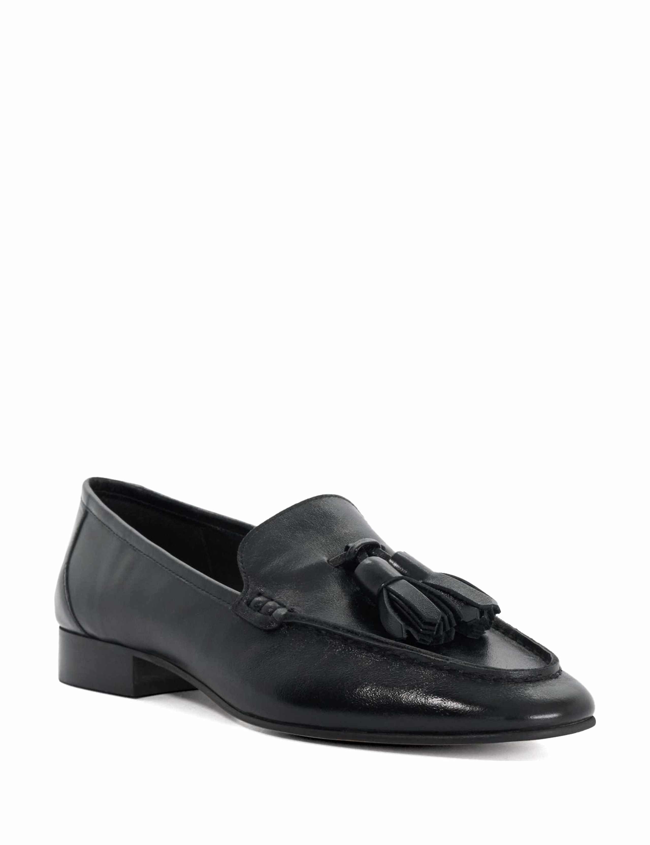 Leather Tassel Block Heel Chisel Toe Loafers 3 of 5