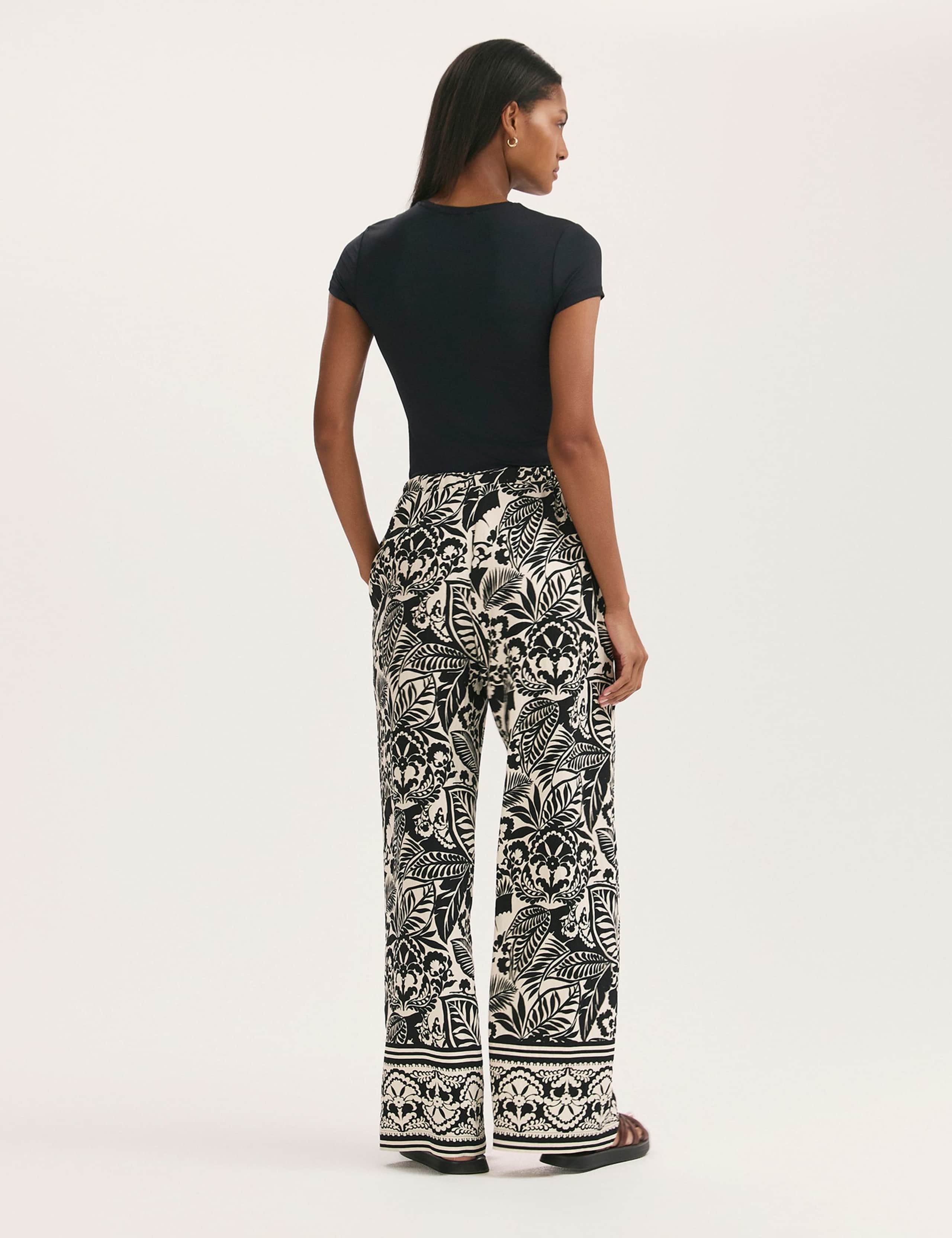 Printed Elasticated Waist Wide Leg Trousers 2 of 3