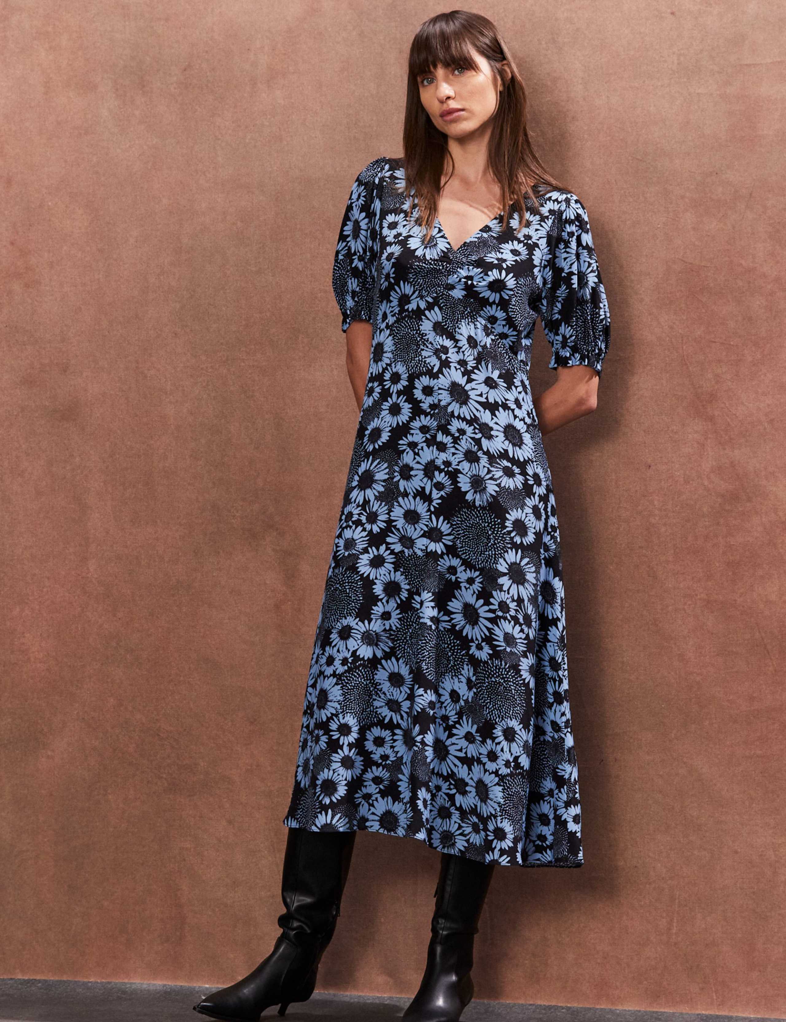 Floral V-Neck Ruched Midi Tea Dress 1 of 5