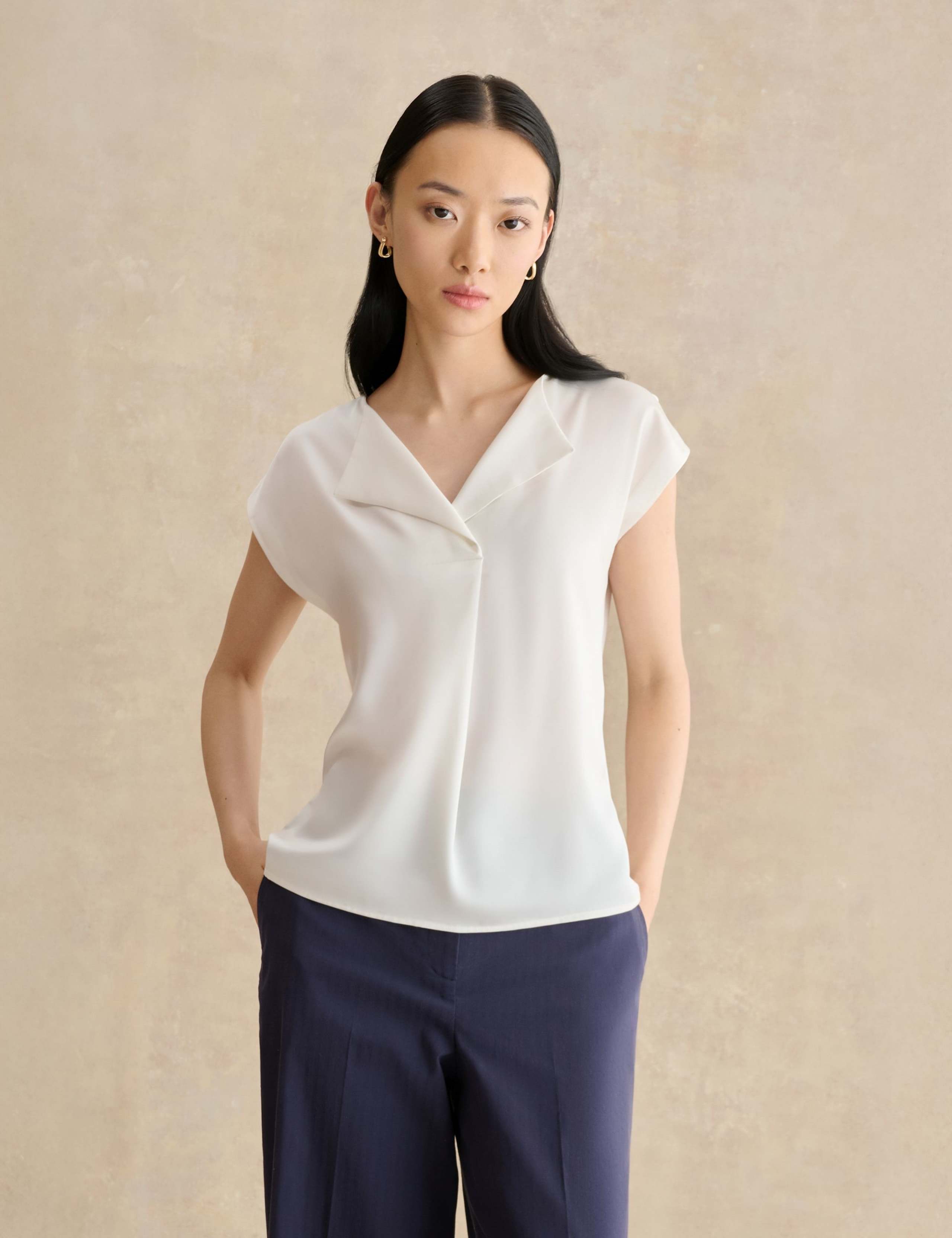 Collarless Cap Sleeve Blouse 1 of 5