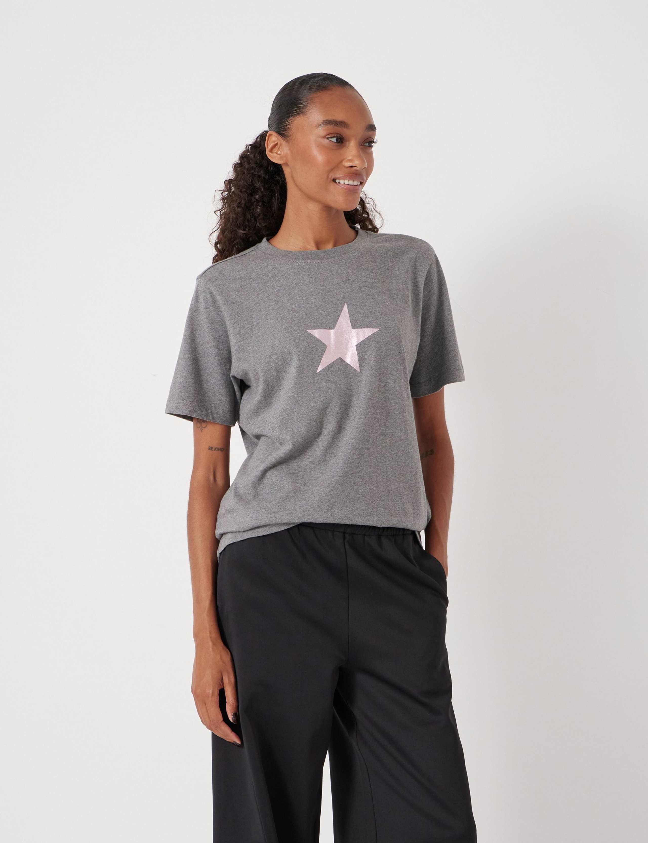 Pure Cotton Metallic Star Graphic T-Shirt 1 of 5