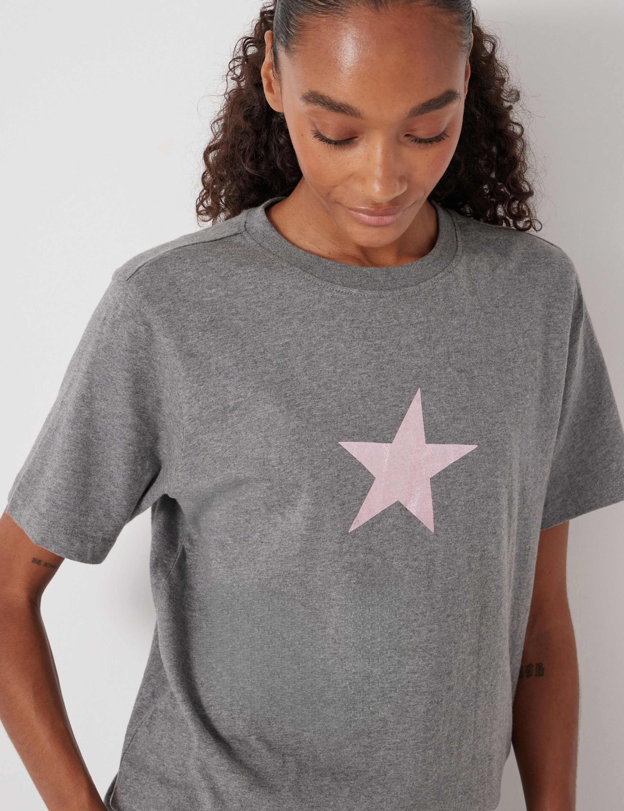 Pure Cotton Metallic Star Graphic T-Shirt 5 of 5