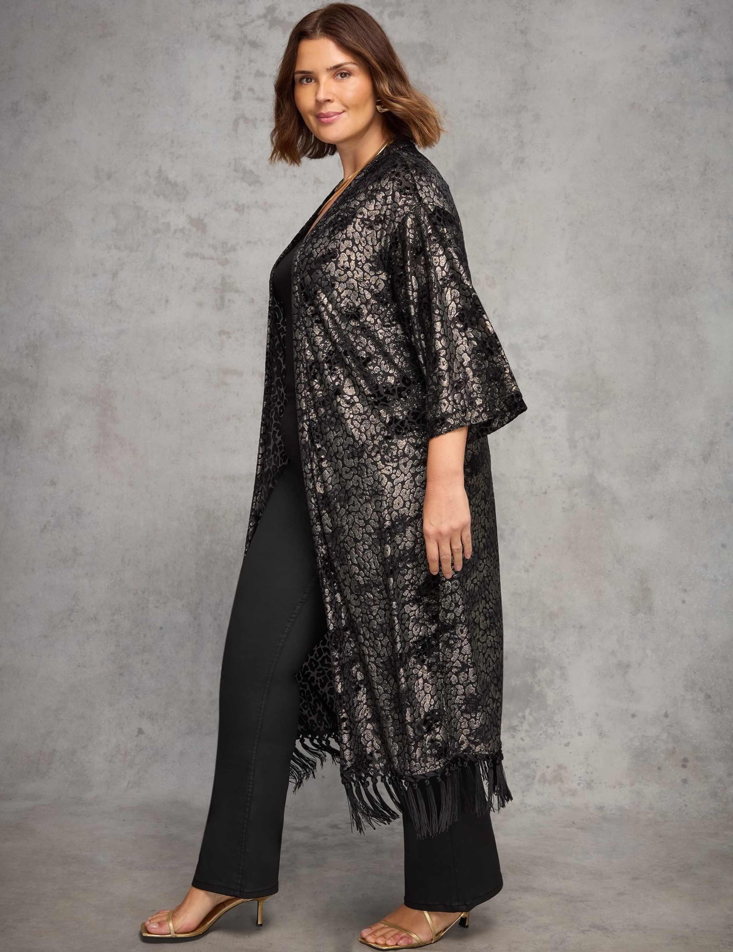 Devoré Jacquard Fringed Longline Kimono 5 of 6