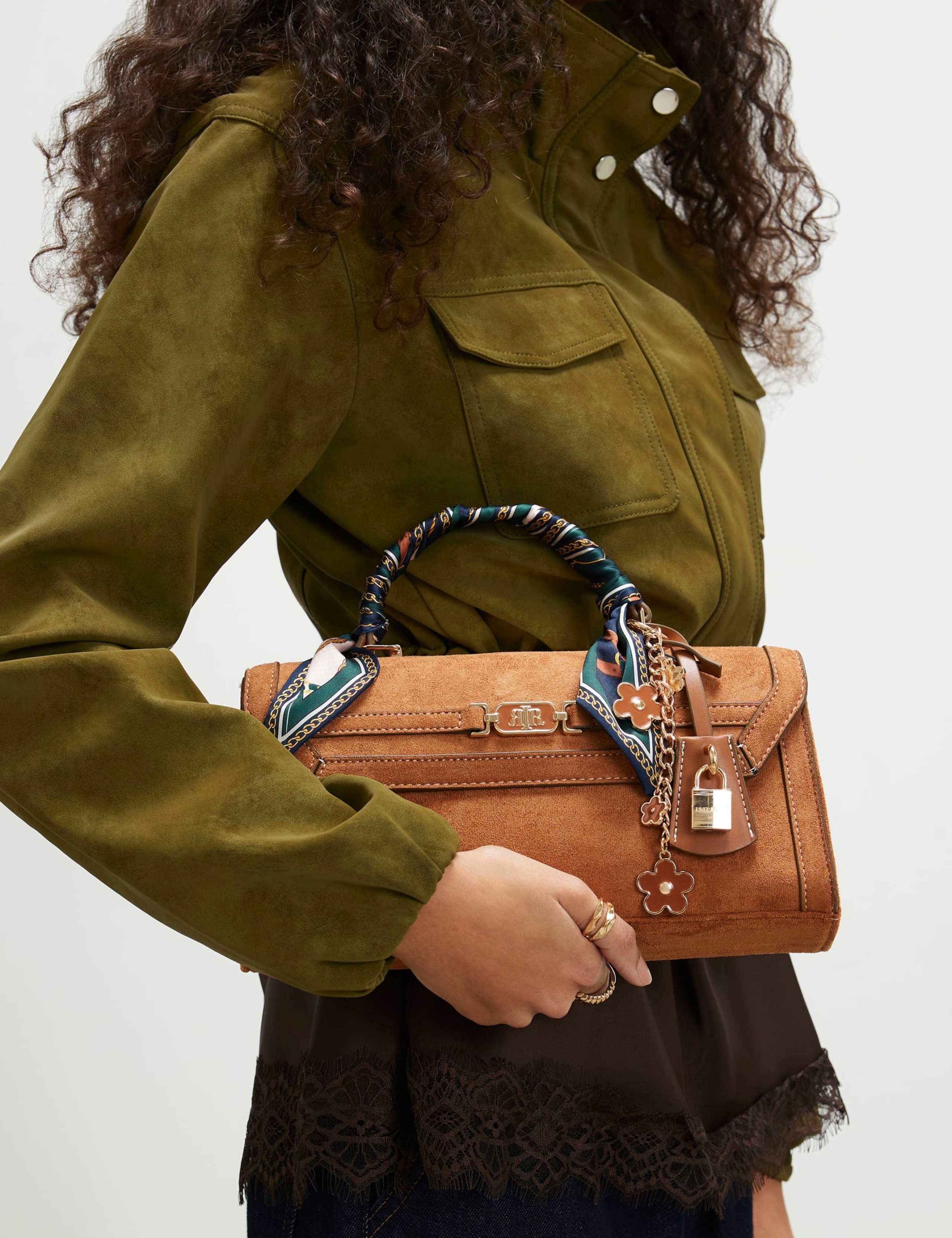 Faux Suede Scarf Top Handle Cross Body Bag 3 of 5