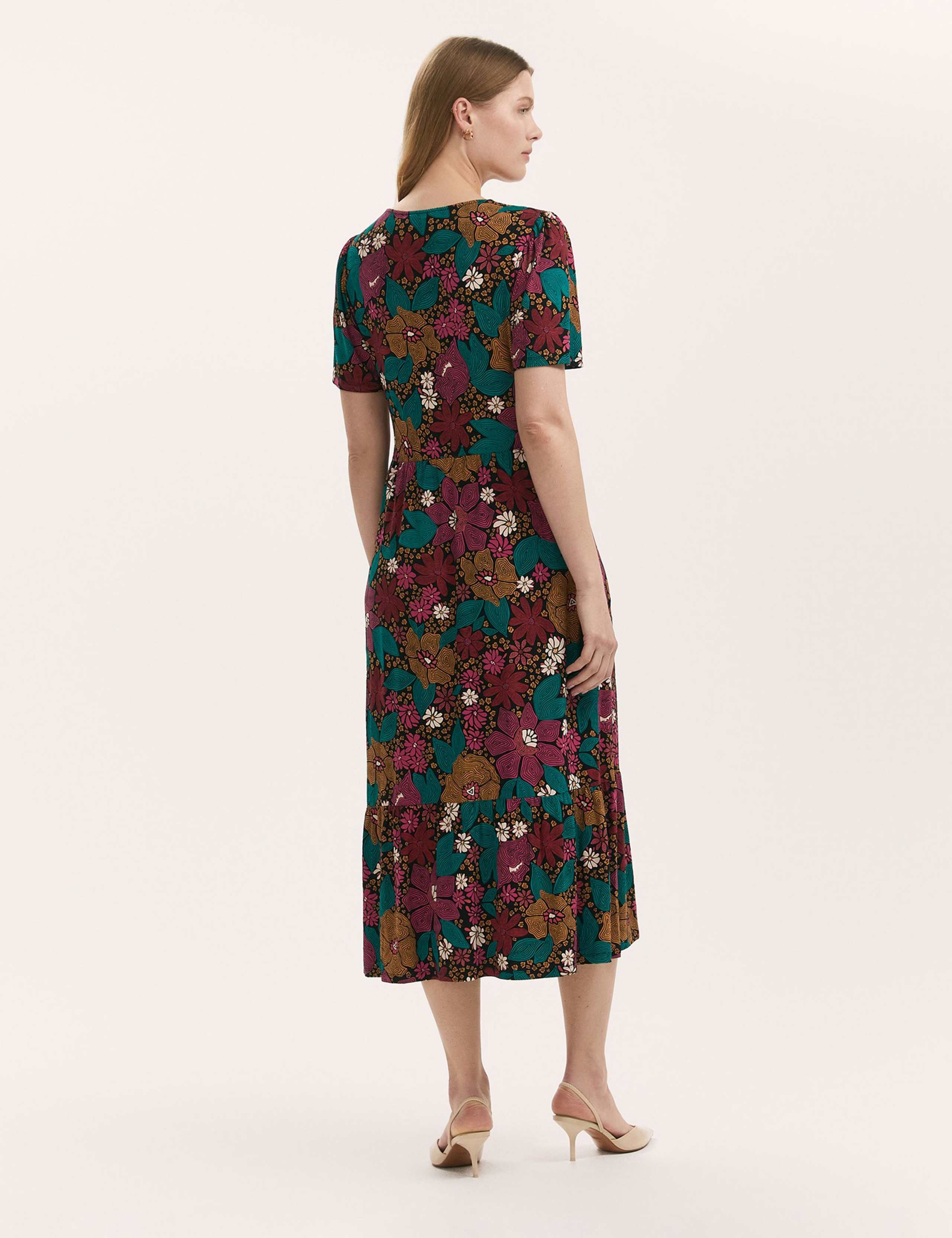 Jersey Floral V-Neck Midi Tiered Dress 2 of 4