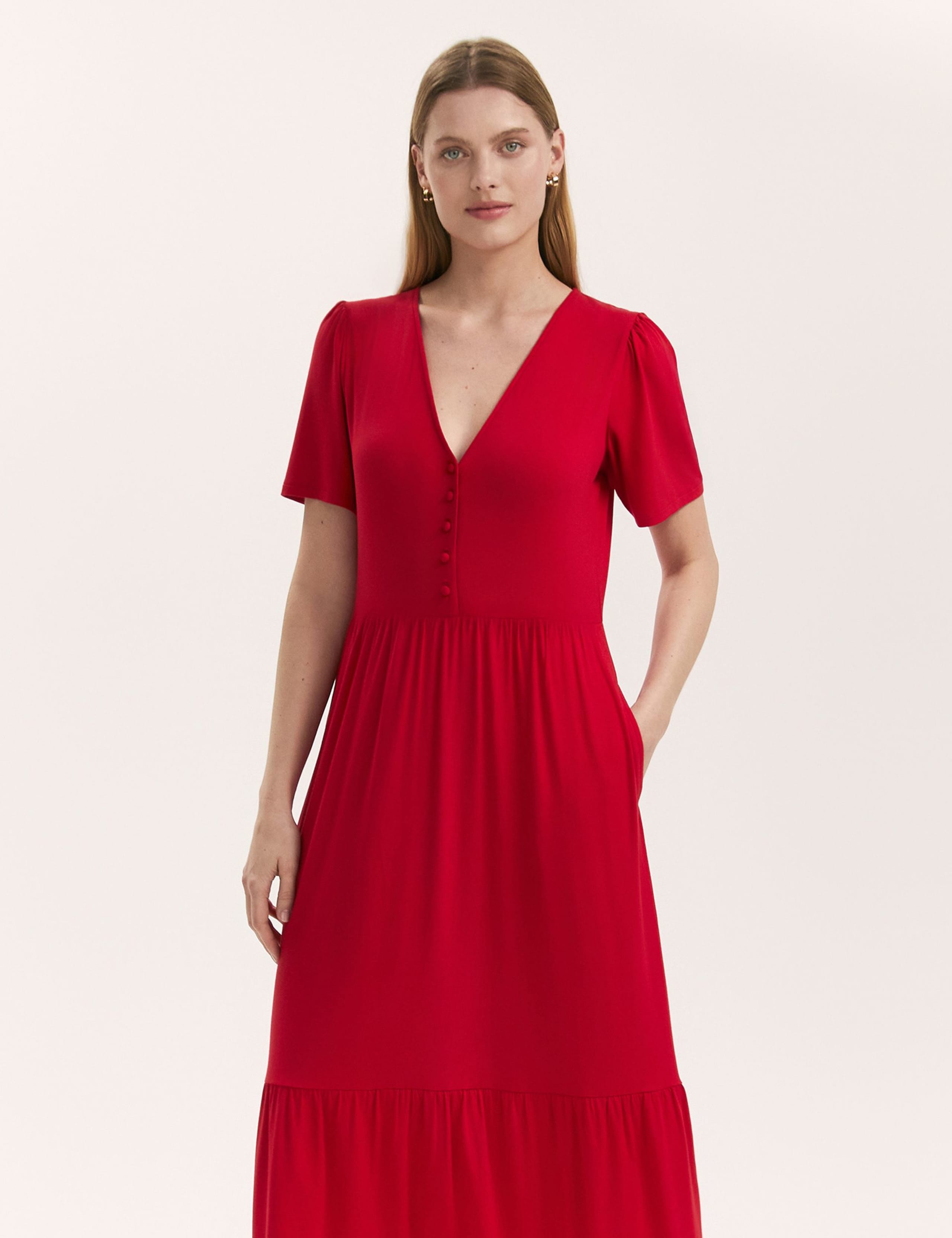 Jersey V-Neck Midi Tiered Dress 4 of 4