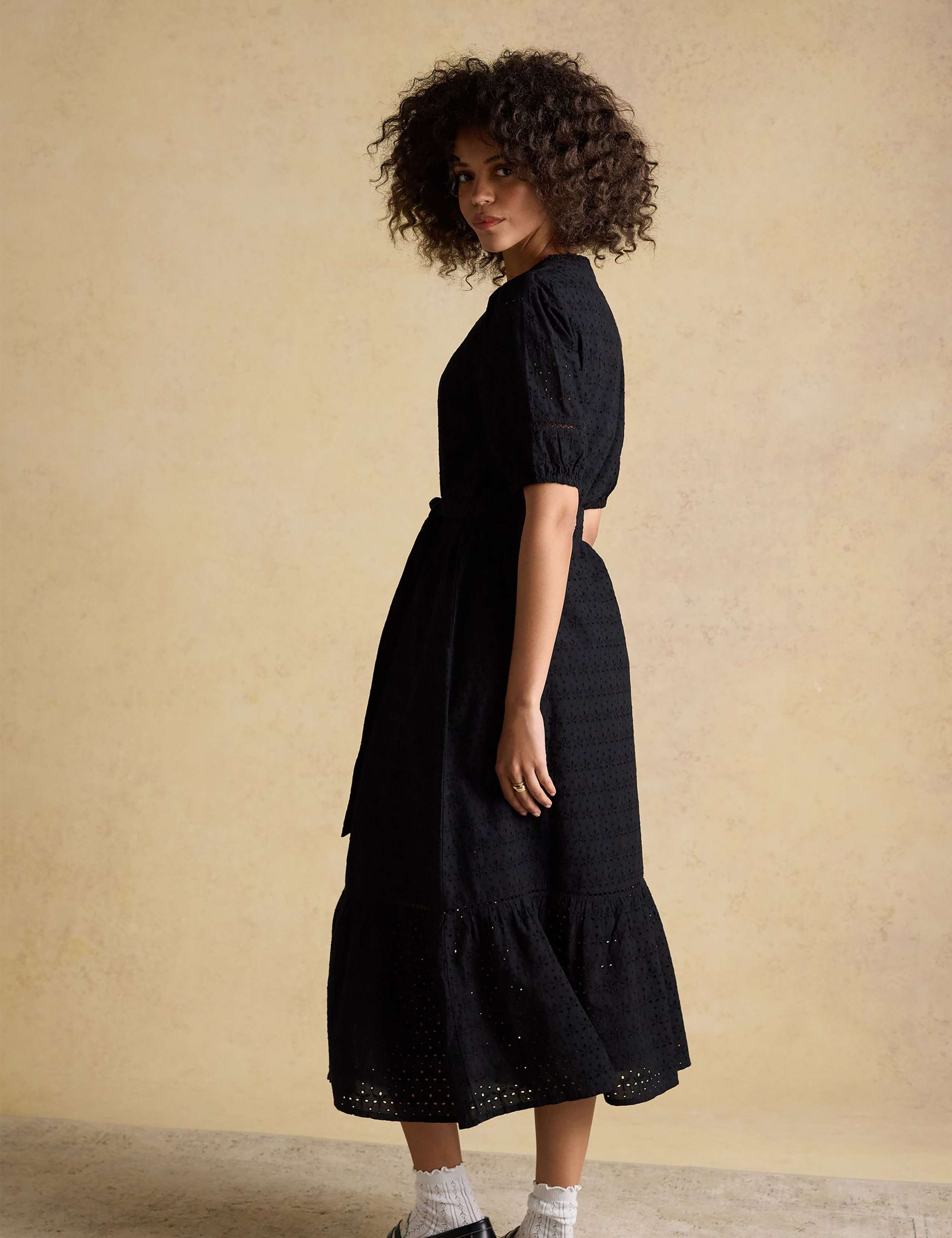 Pure Cotton Broderie V-Neck Midi Shirt Dress 4 of 7