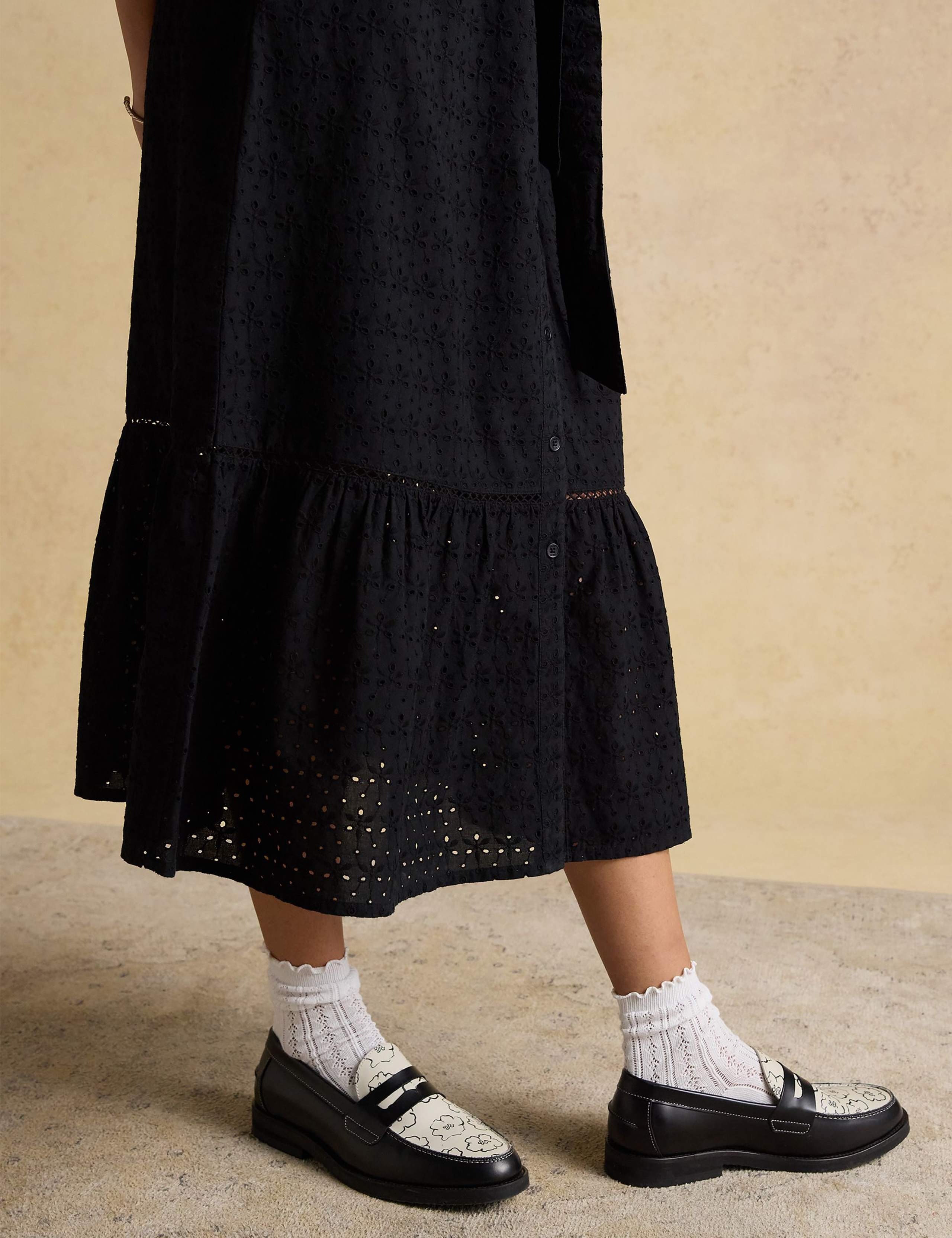 Pure Cotton Broderie V-Neck Midi Shirt Dress 7 of 7