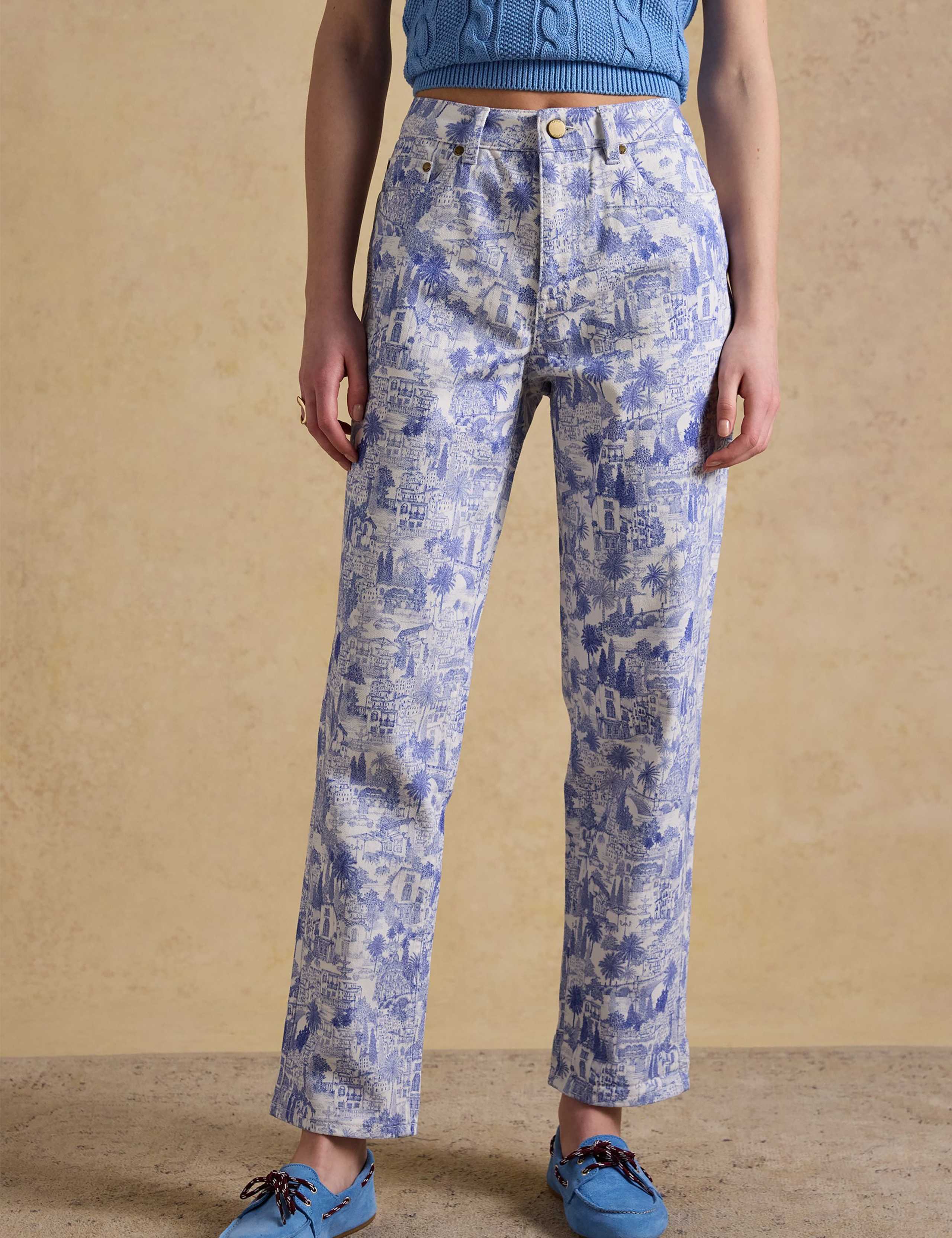 Toile Landscape Print Mid Rise Straight Jeans 3 of 7