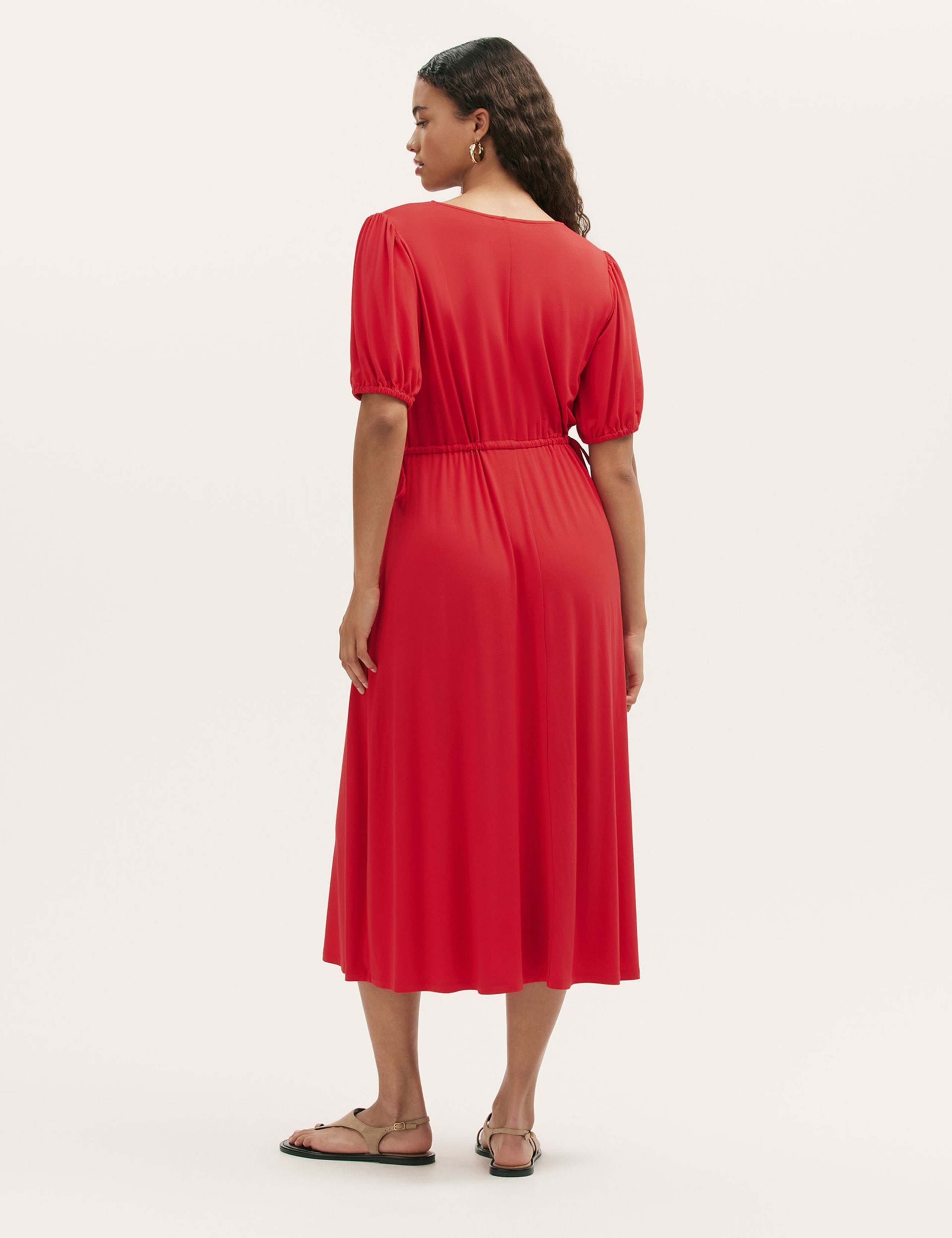 Jersey V-Neck Midi Waisted Dress 2 of 4